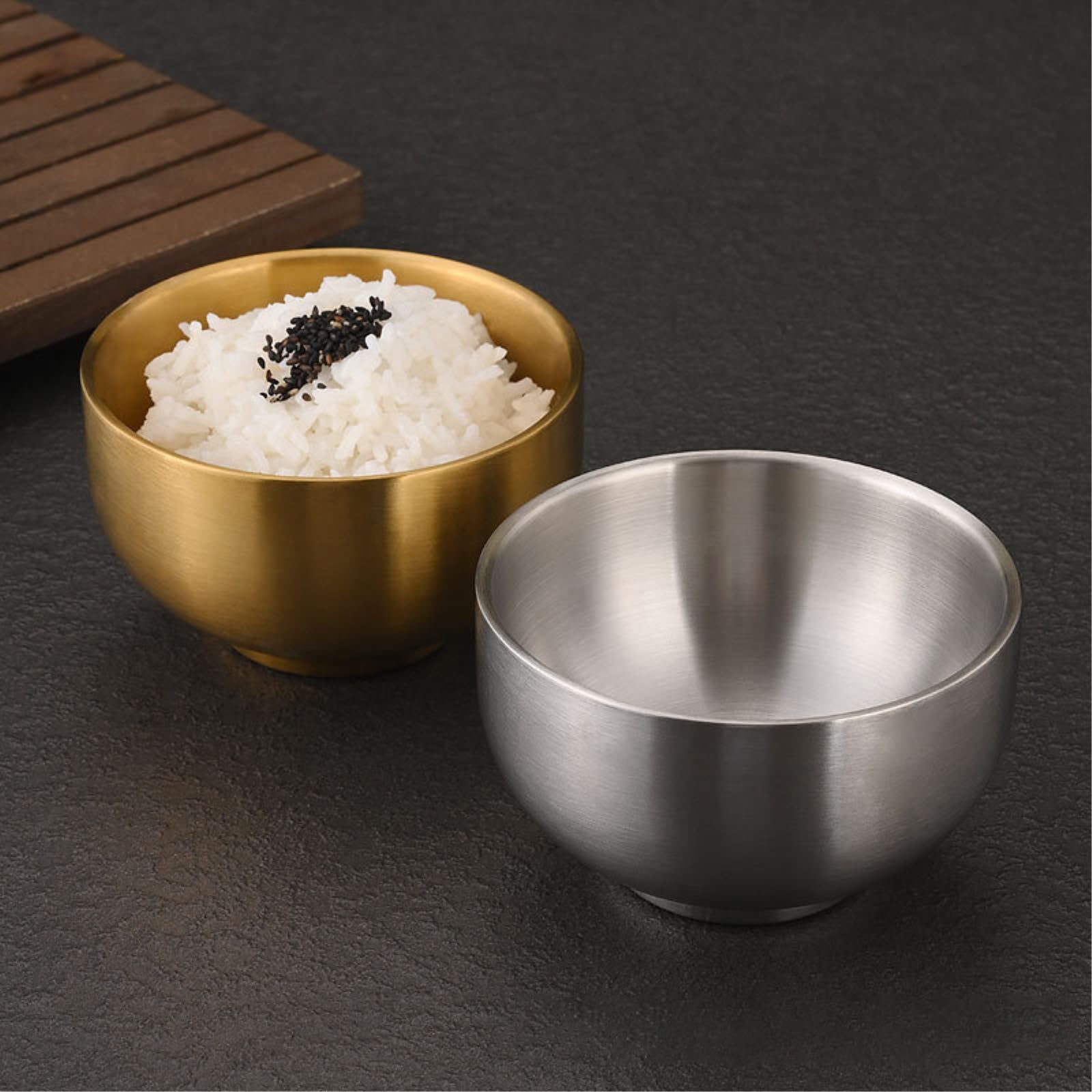 Stile coreano 304 ciotola di riso in acciaio inox oro doppio strato personalità scottante -13 cm ciotola alta (oro)