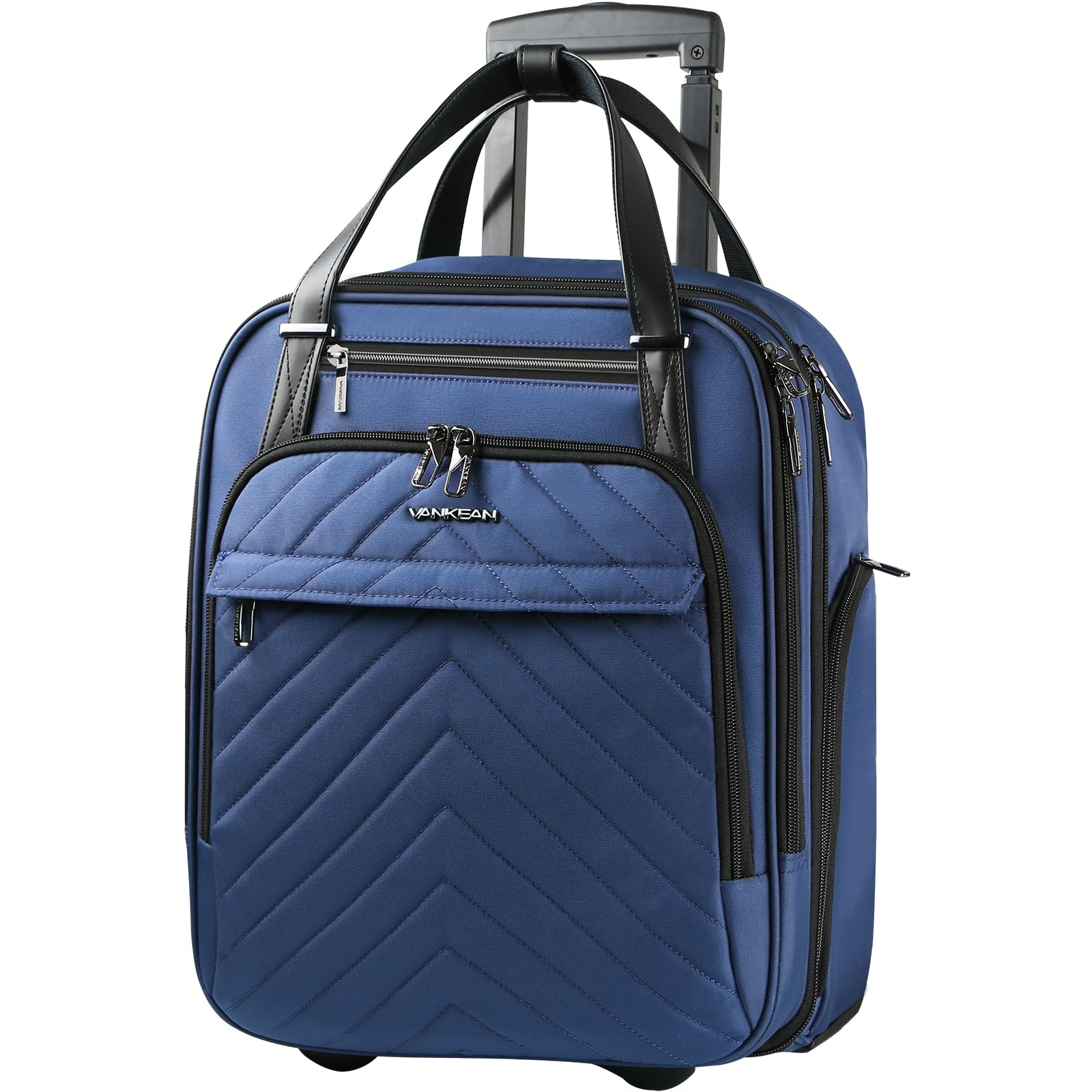 VANKEAN Carry On Underseat 16-inch Multi-functional Underseater Lightweight Overnight Suitcase with Wheels Roller Case for Women Men Travel Business, Haze Blue