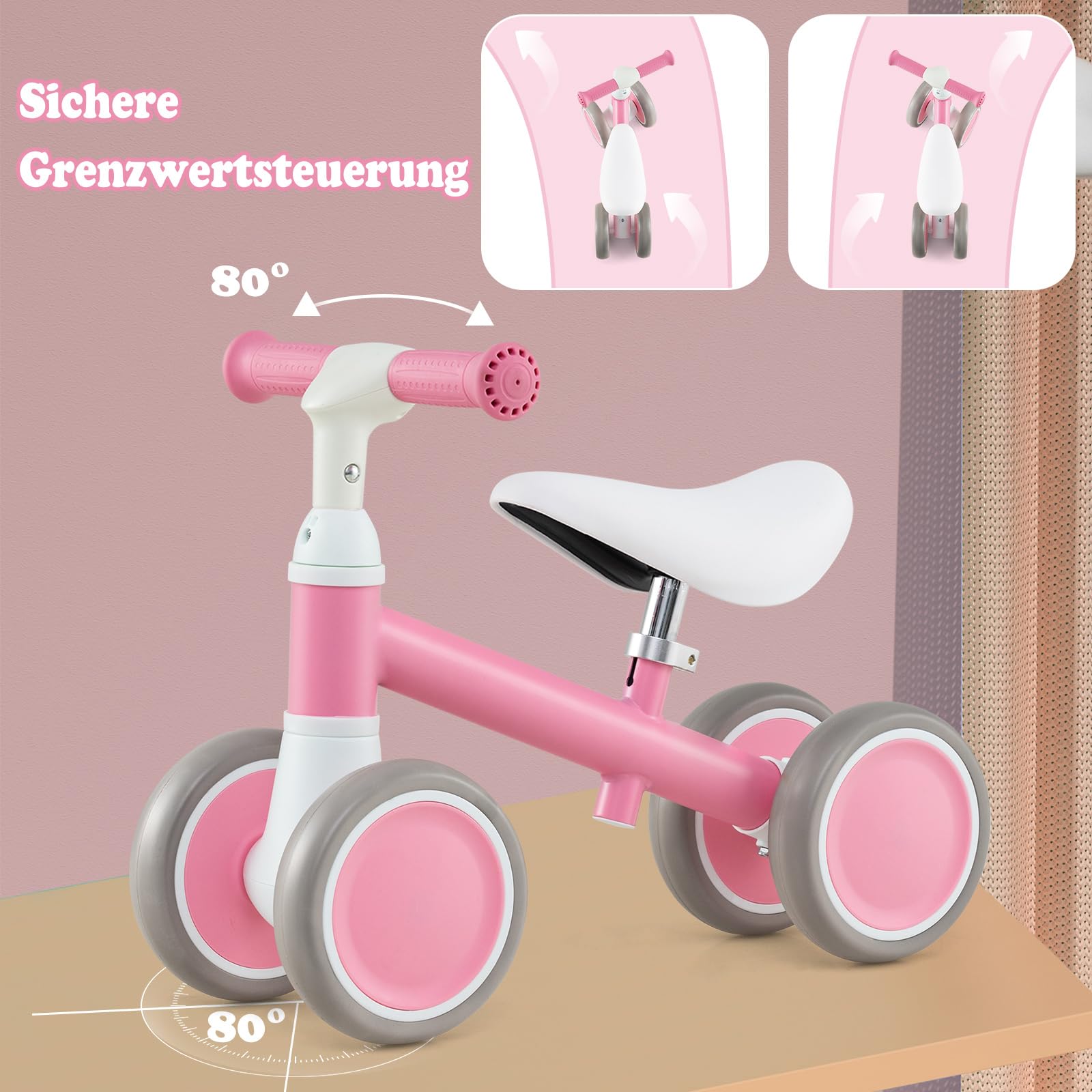 COSTWAY Laufrad ab 1 Jahr, Lauflernrad mit 4 Räder, Baby Spielzeug mit höhenverstellbarem Griff und Sitz, Balance Rutschrad, Geschenk für Jungen und Mädchen zum 1 Geburtstag