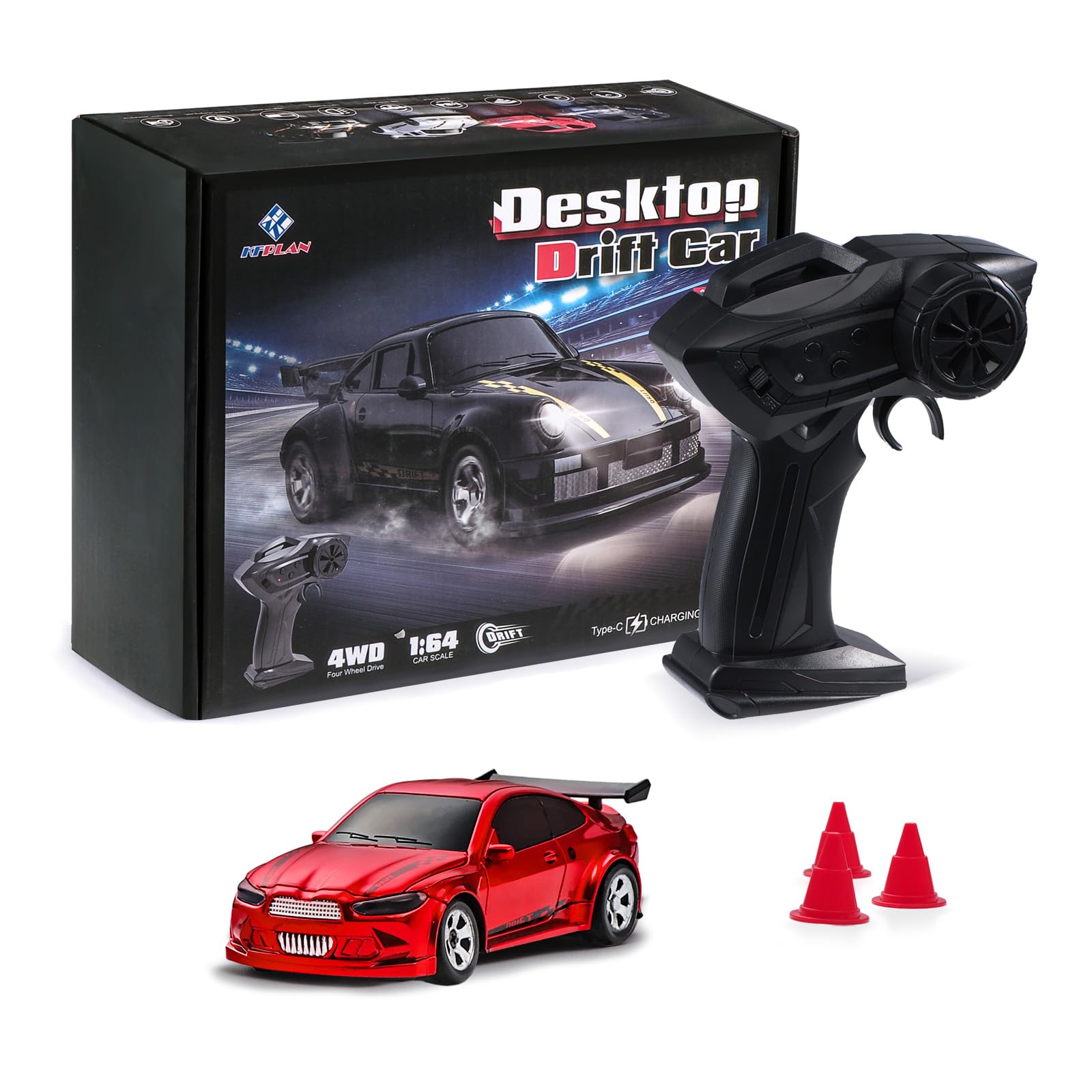 1/64 Scale Drift RC Car,Mini RC Sports Car 2.4Ghz with Gyro Mini Racing Drift Racing Remote Contrl Car Model Toys Hobby Gift for Adults and Kid(Red)