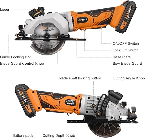 Miniatura 2 de Sierra circular, mini sierra circular de 4-12 pulgadas inalámbrica con batería de 2.0 A, sierra de potencia con guía láser, 3400 RPM, corte máximo