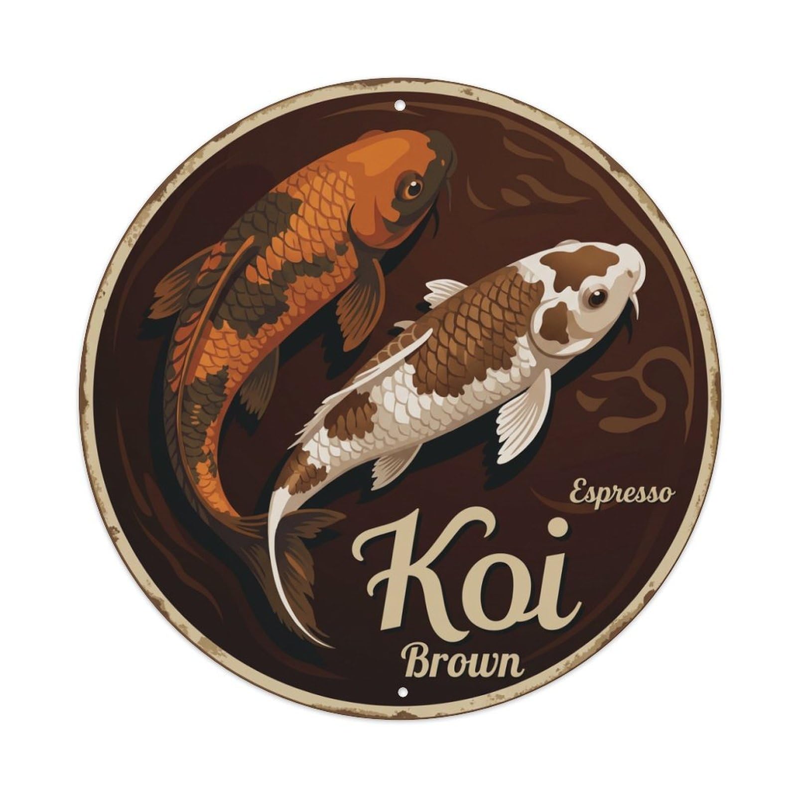 Koi Fish Espresso Brown Waters Dark Coffee Rich Deep Metal Tin Sign
