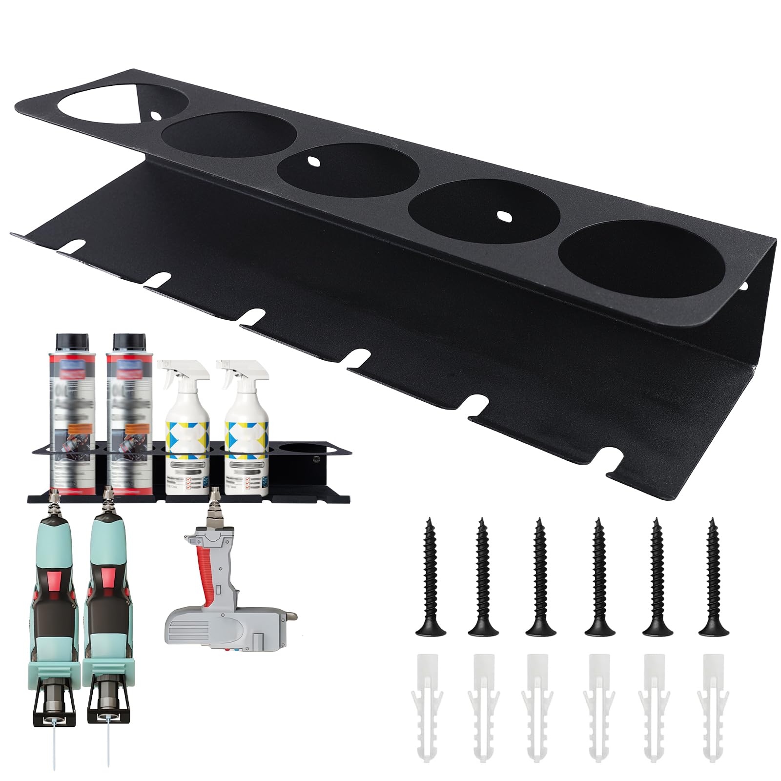 Wandgu Black 43 X 10 Cm Spray Can Holder: Can Holder, Lubricant Can Storage Rack, Spray Bottle Holder, Robust 5-Hole Paint Bottle Organiser, Spray Bottle Storage Rack For Garage, Home
