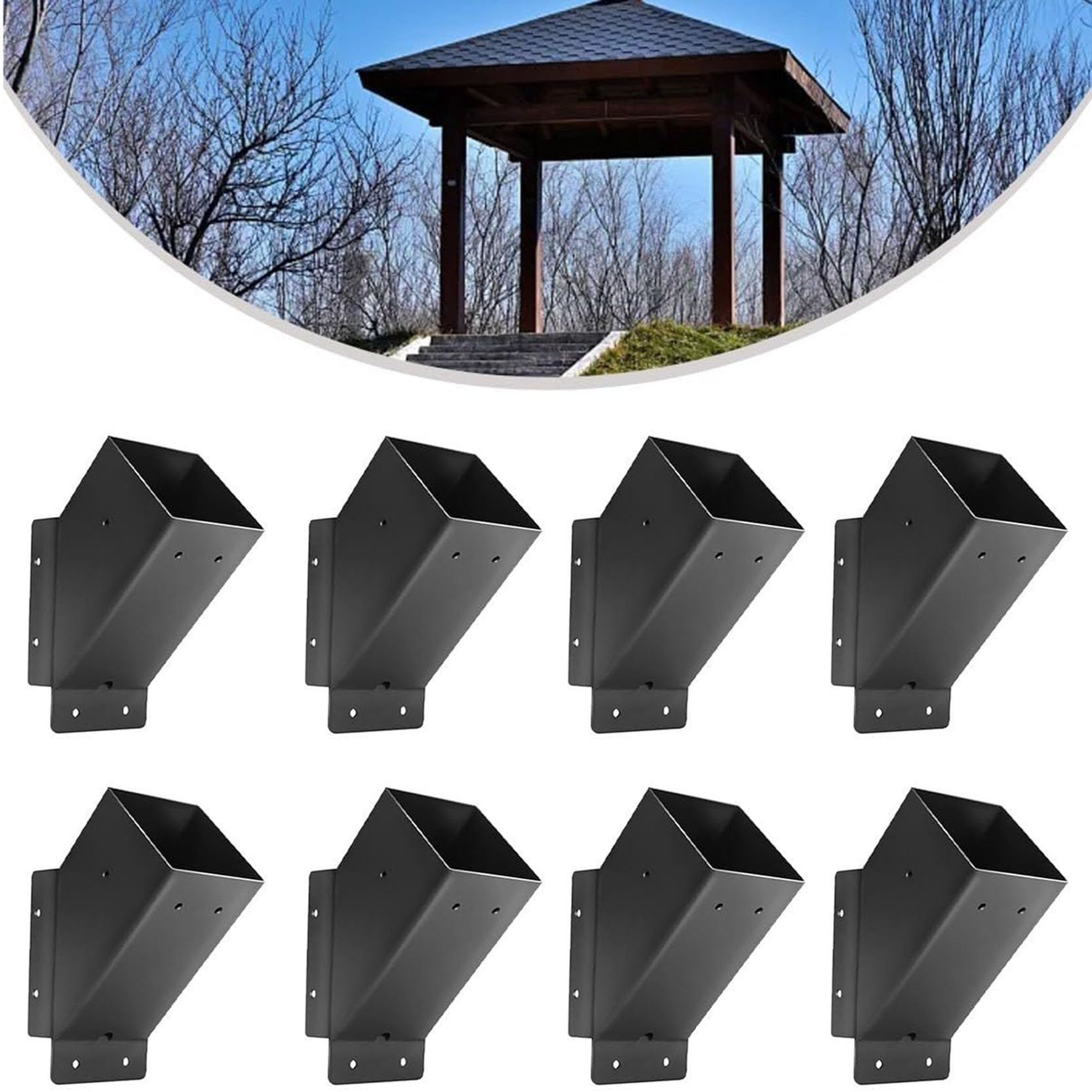 LQSYBHD Heavy Duty Roof Riser Brackets Kit 45-Degree Angle Support Brackets Black Metal Roof Riser Beam Bracket Pergola Bracket Kit for Roof Pergola Gazebo Patio Cover(Size:8pcs)