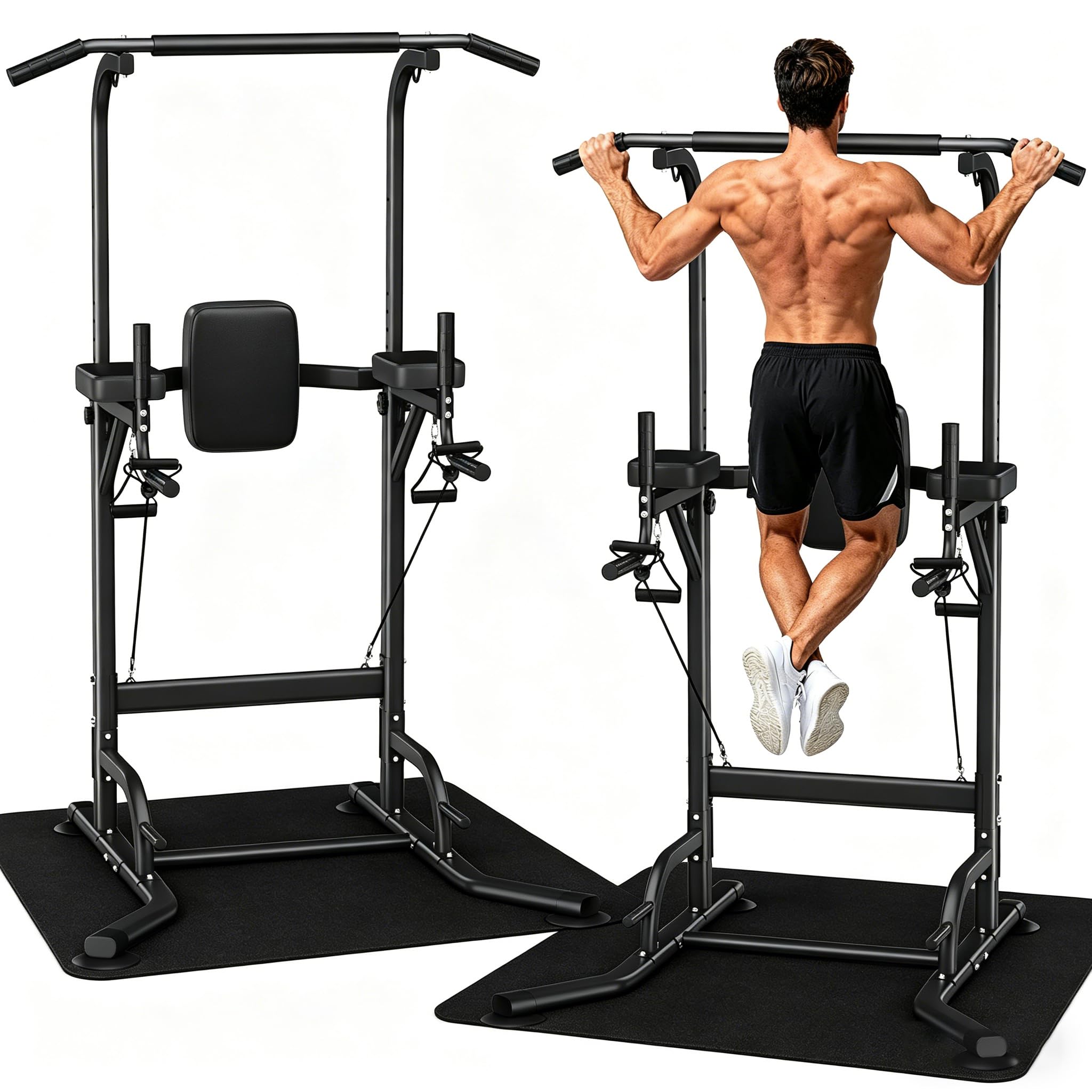 Dskeuzeew Power Tower Multifunktion Dip-Station Klimmzugstange Freistehend für power station Krafttraining keine Bohrung im Home-Gym belastbar 205 kg