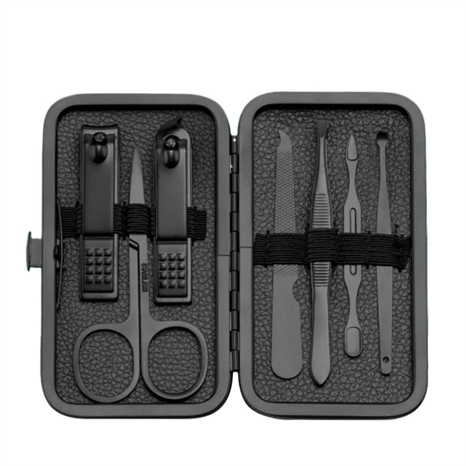 Nagelknipser-Set, Tragbares 7-teiliges Nagelknipser-Set aus Edelstahl for unterwegs, Maniküre-Werkzeuge, Ohrreinigungswerkzeuge, Nagelpflege- und Pediküre-Werkzeug,Körperpflegeset(Schwarz)