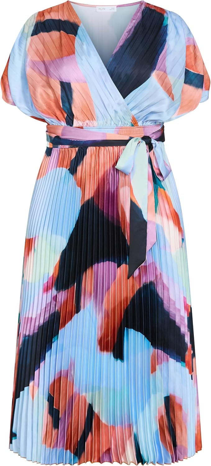 City Chic Plus Size Dress - Hailey Aspect Print Pleat Maxi