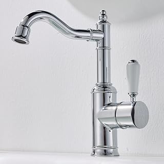 ISCBAFYX Grifo Mezclador de Lavabo de cerámica Vintage con caño Giratorio para Agua fría y Caliente en el baño