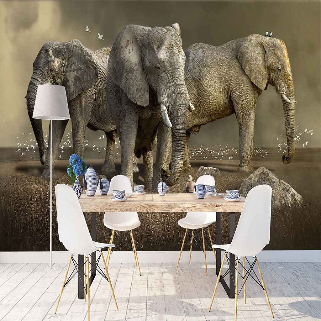 Papier Peint Éléphant Salon 3D Moderne pour Rénover un Mur Facilement DIY