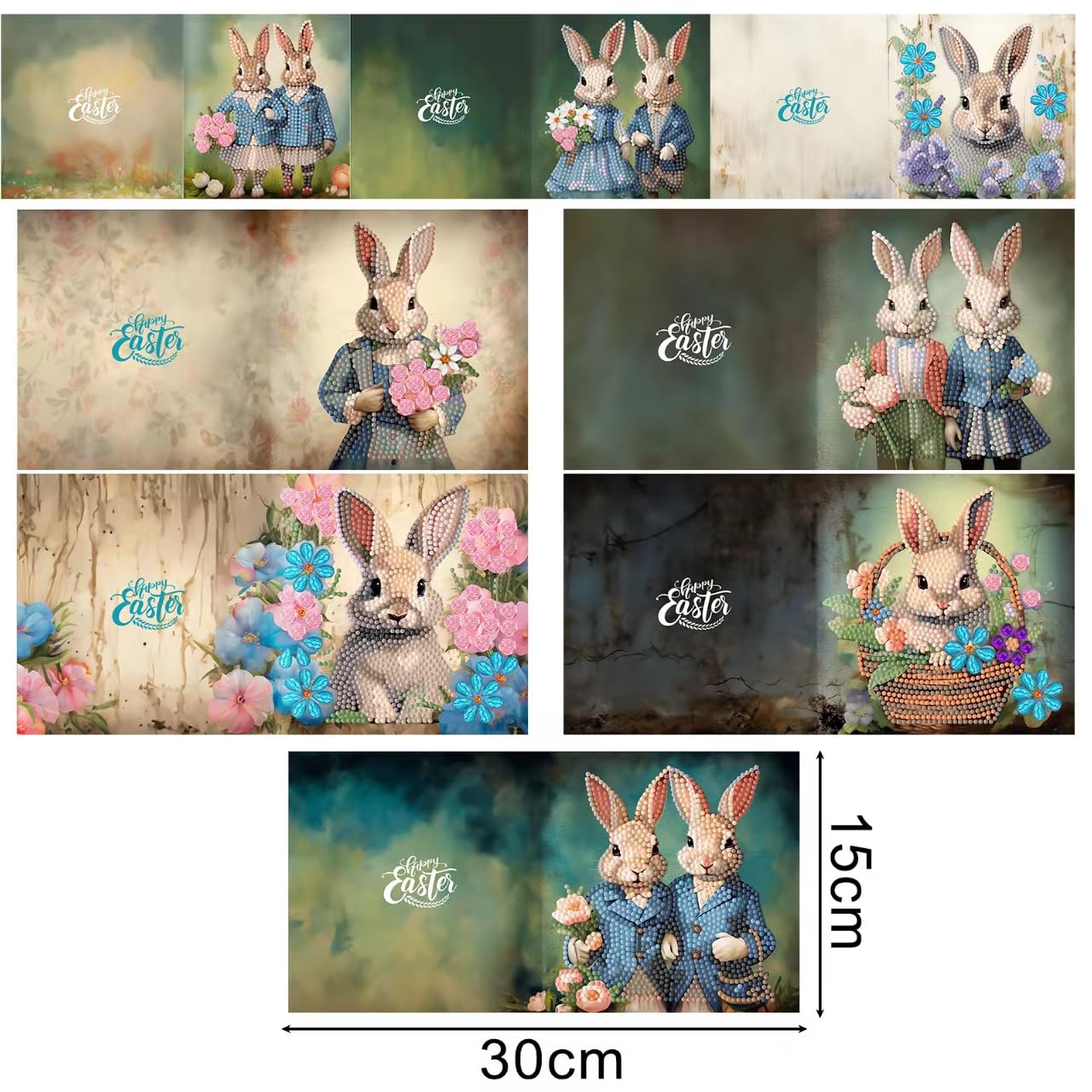ycyingcheng 5D Rhinestone Easter Greeting Cards, Diamond Painting Xmas Cards with Postcard - Image 3