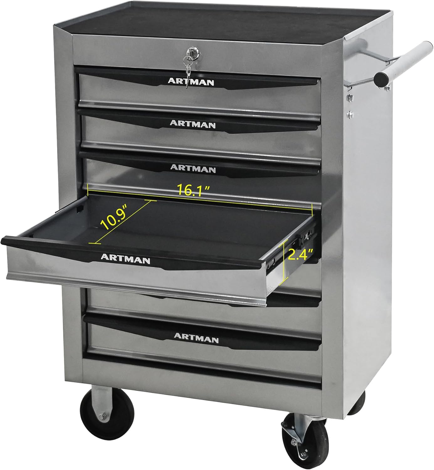 Rolling Metal Tool Chest with 7 Drawers, 20" Steel Tool Cabinet with Ball Bearing Drawer Slides, Lockable Tool Storage Box Organizer with Wheels for Garage & Workshop (Silver)