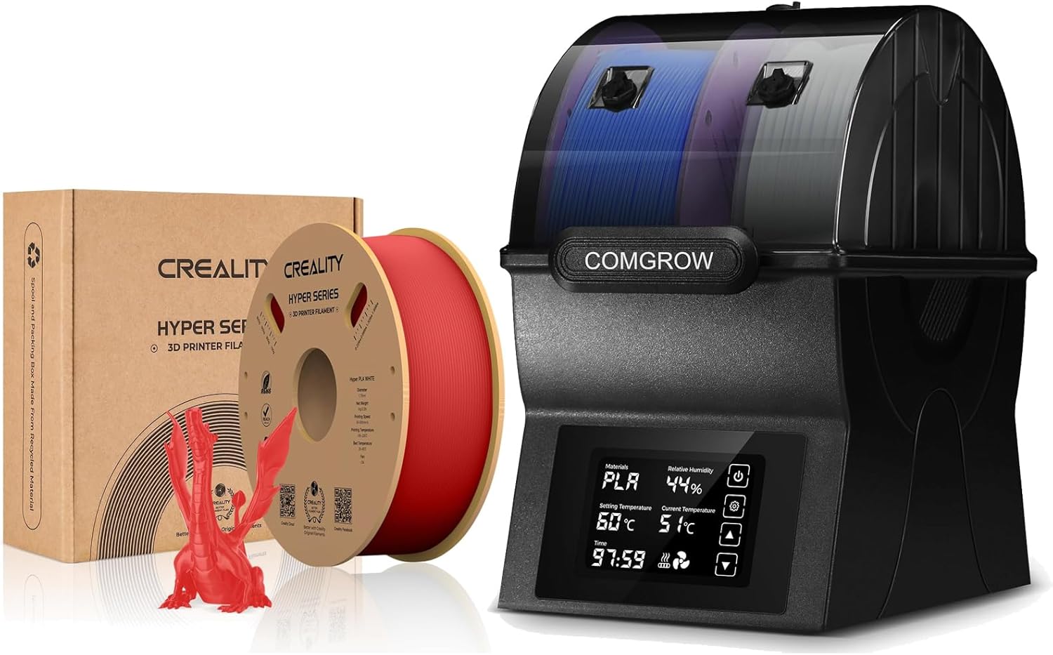 Comgrow SH02 Filament Dryer Box & Creality Hyper 3D Printer PLA Red Filament Bundle
