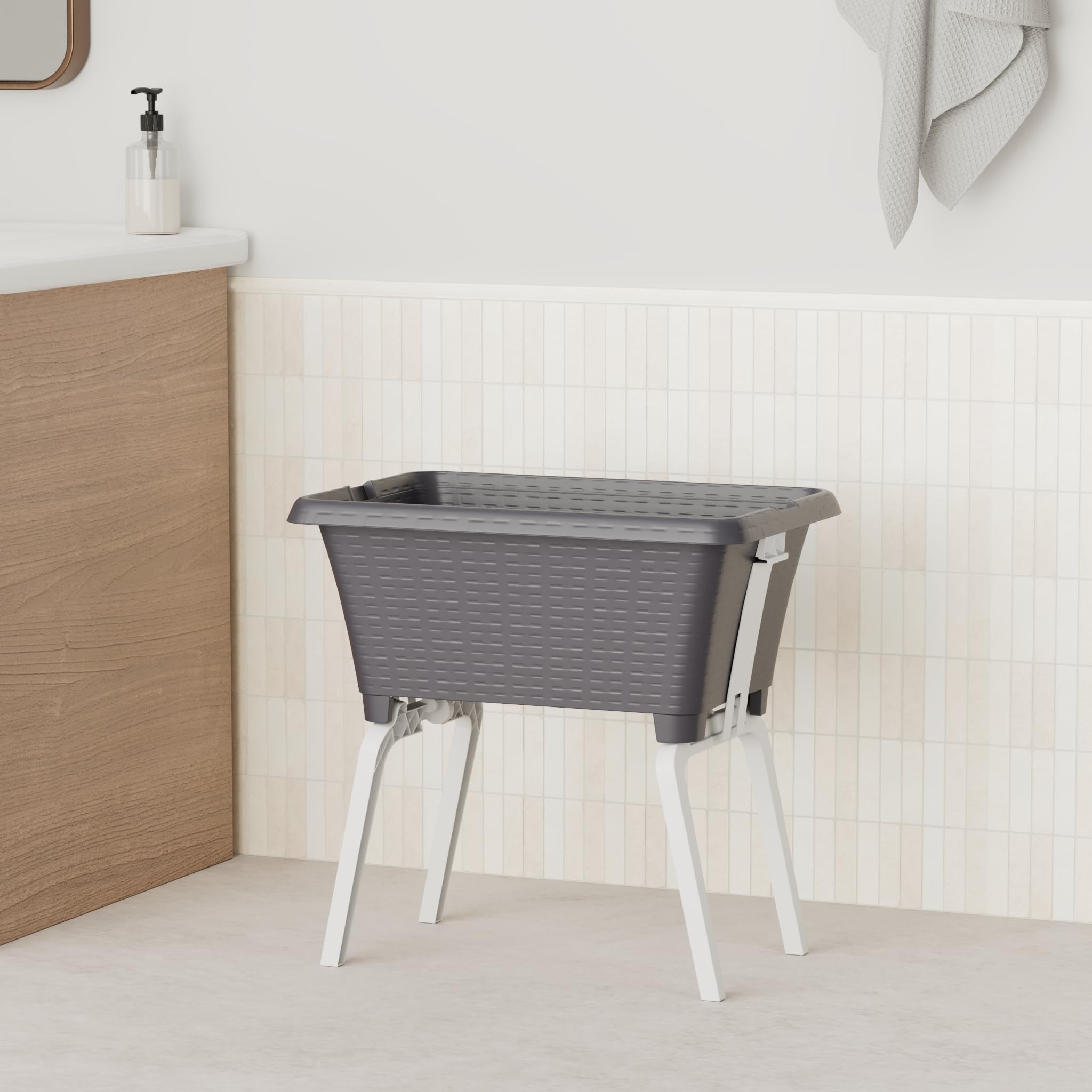 Vilde Cesto Portabiancheria Con Coperchio 60L – Nero, Plastica Arieggiata Con Maniglie