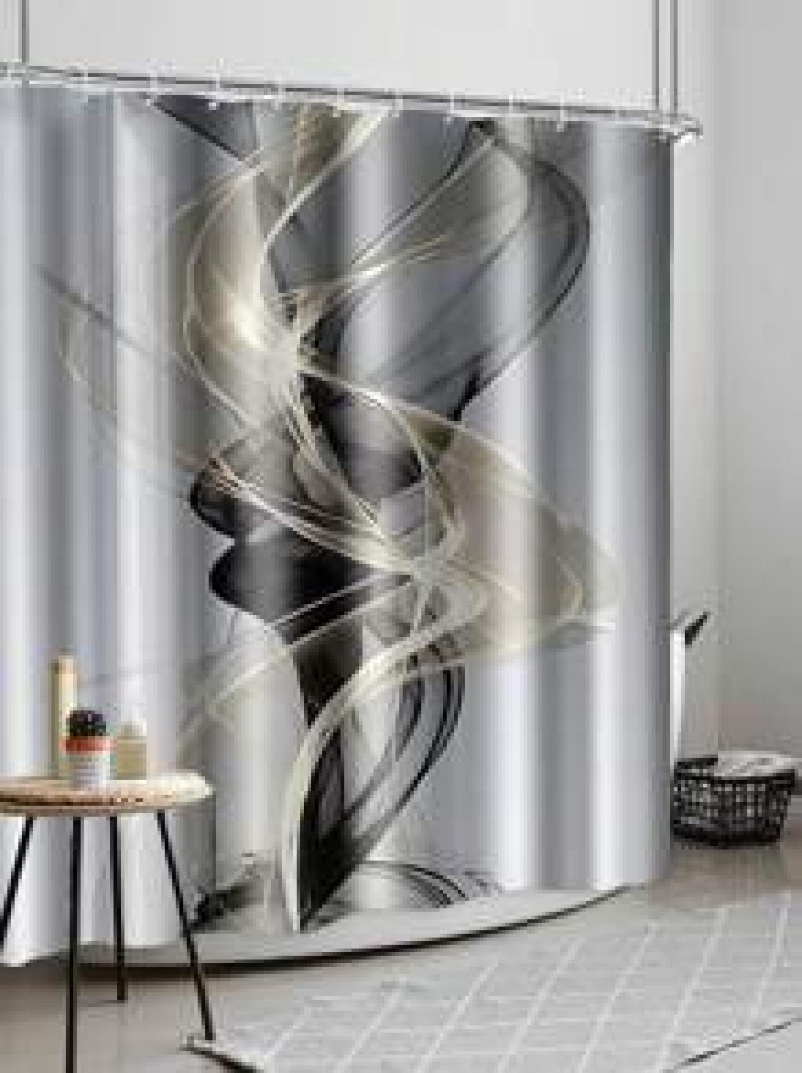 Lifknvn Shower Curtain 3D Digital Printing Golden Line Heavy Duty Bath Curtain For Wet Room Bathtub Shower Stall 275X180cm/108X71in(Wxh)