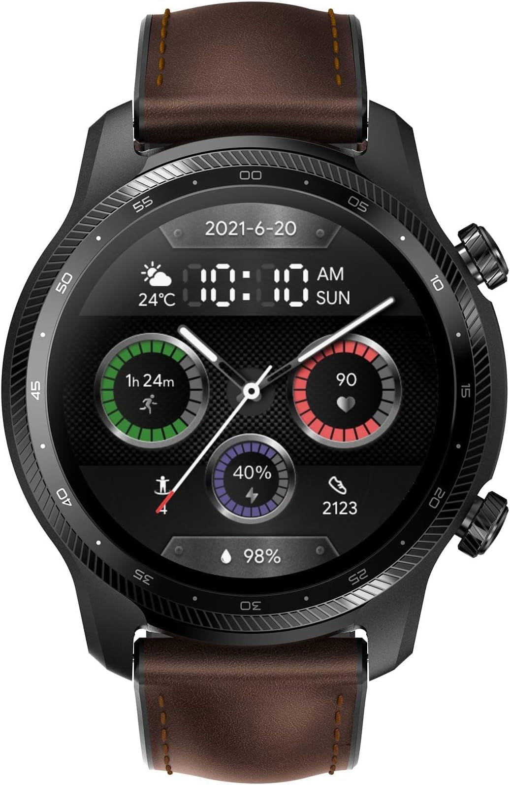 Ticwatch Pro 3 Ultra 4G WH11013 LTE Smartwatch with Vodafone OneNumber and Orange eSIM Qualcomm and Mobvoi Dual Wear OS blood oxygen detection processor system, black screen