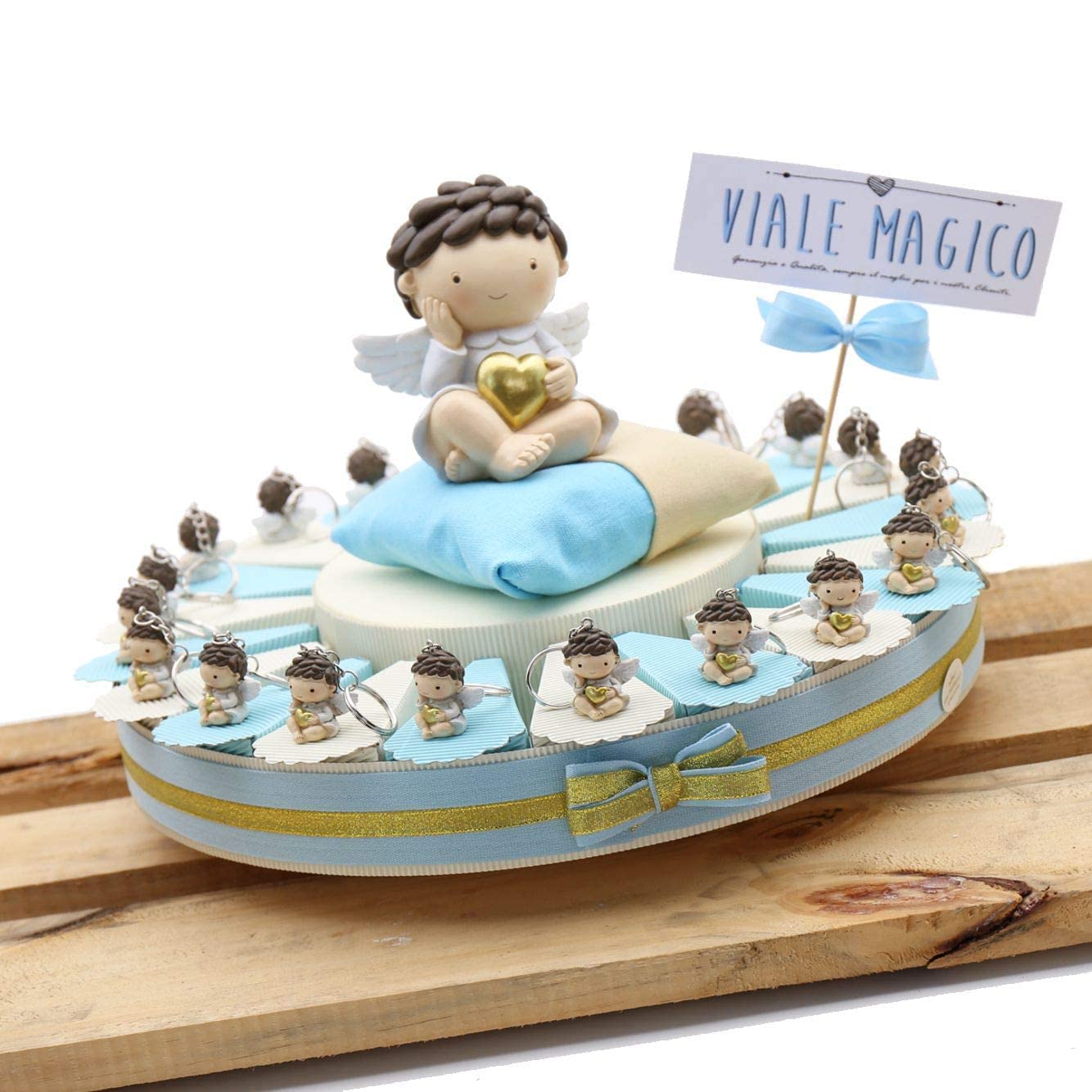 VialeMagico Bomboniera Angelo con Cuore Comunione Bimbo Portachiave Torte Confettata 20 fettine