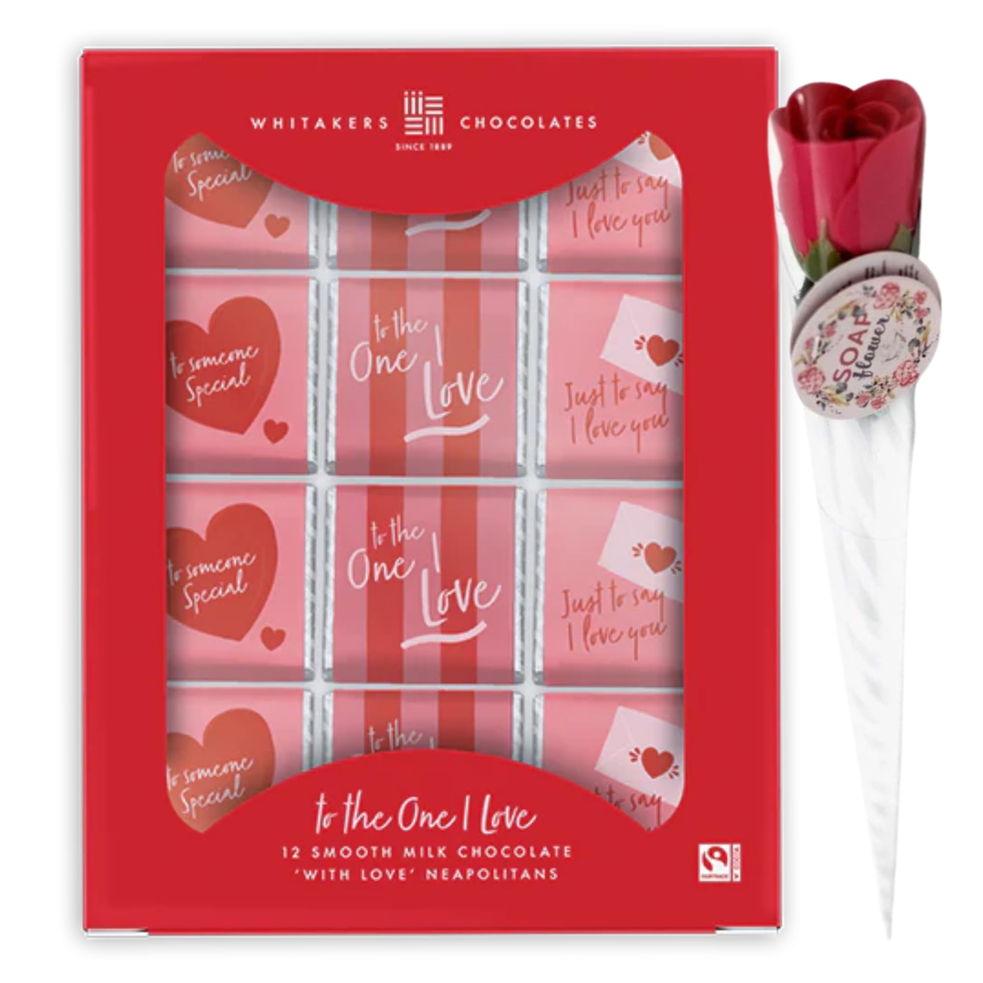 Gluten Free Milk Chocolate “To The One I Love” Neapolitan Gift Pack 60g – Valentine, Birthday, Anniversary, Thank You Gift for Women, Mum, Grandma, Wife (Rose With 60g Chocolate)