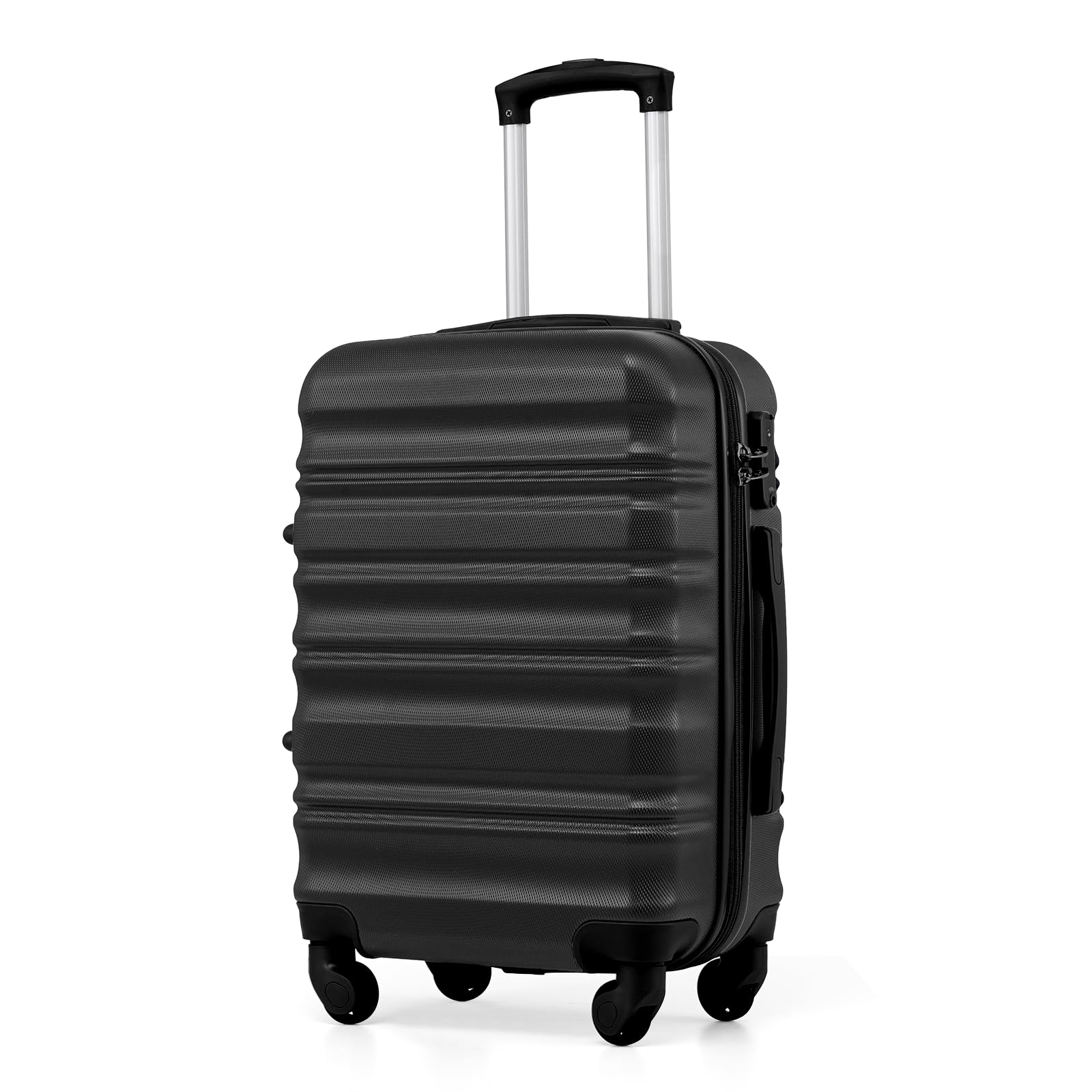 COOLIFE Hartschalen-Koffer Trolley mit TSA-Schloss und 4 Rollen (Schwarz, Handgepäck)