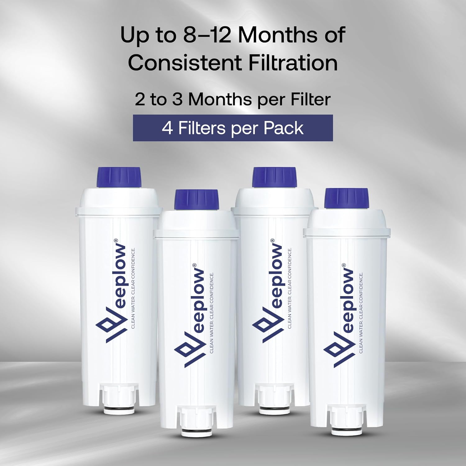 WEEPLOW® – 4-Pack Water Filters Compatible with De’Longhi Coffee Machines Magnifica, Dinamica, Autentica, PrimaDonna – ECAM, ESAM, ETAM, BCO & EC Series