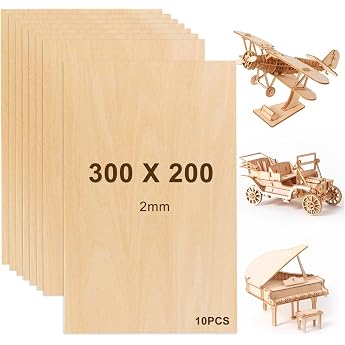 Balsa Wood Panels Pack of 10 Wooden Panels Wood for Crafts Plywood Board 30 x 20 cm - 2 mm High-Quality Multiplex Board Balsa Boards for DIY Home Wood Craft Model