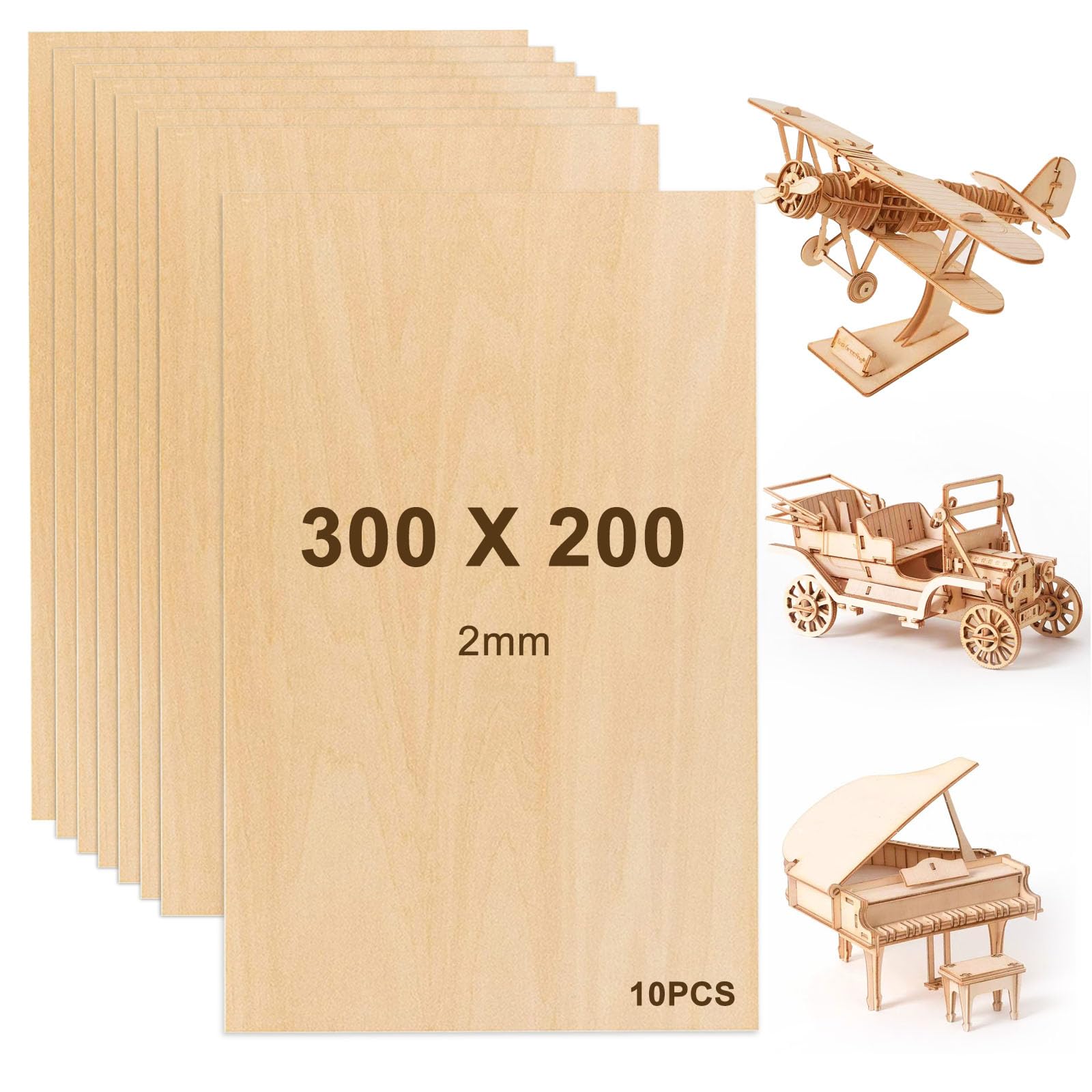 Płyty z drewna balsa, 10 sztuk, do majsterkowania, sklejki, 30 x 20 cm, 2 mm, wysokiej jakości płyty multipleksowe, do samodzielnego wykonania domu, rękodzieła drewnianego, model