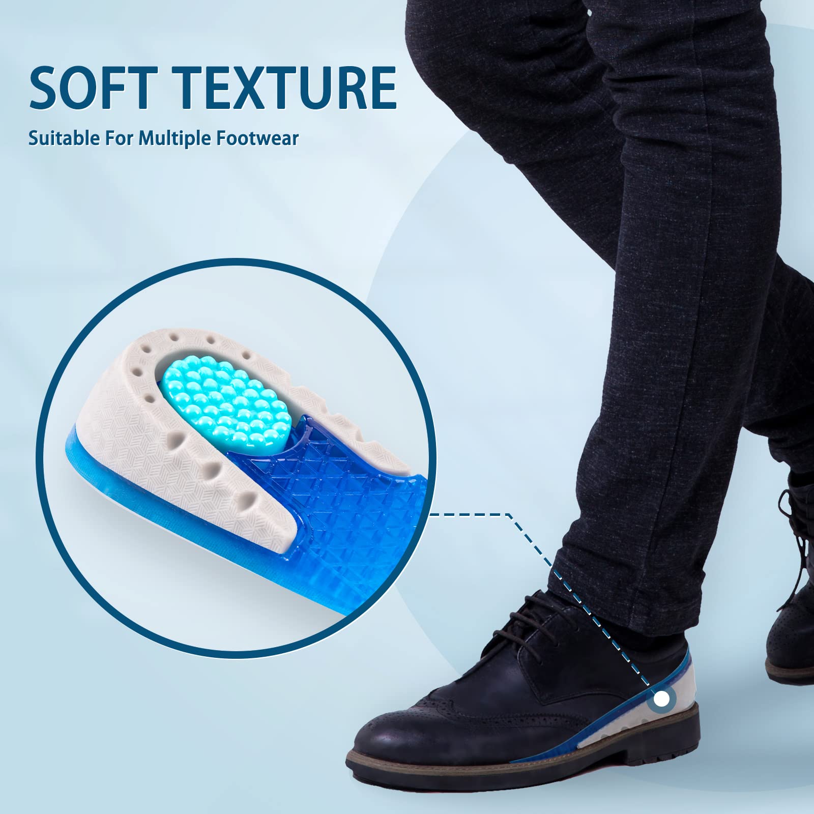 FeetiWell Silicone Gel Altezza Aumento Solette Uomo e Donna, Suolette Scarpa Invisibile Tallone Rialzato,Adatto Per Stivali Da Camminare, Tacchi, Casual/Sport/Scarpe In Pelle 2CM 3CM (1CM)