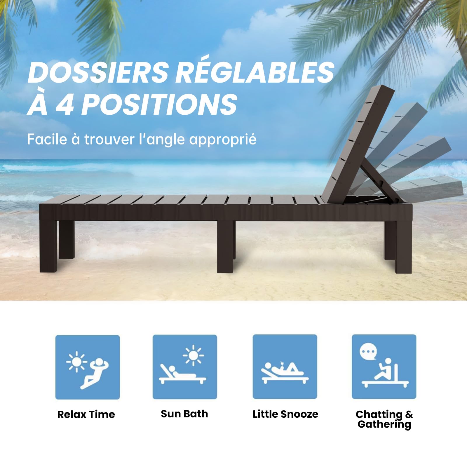 Luxirest Set di 2 Lettini Prendisole, Chaise Longue da Giardino per Esterno – Schienale Regolabile – con Cuscino – Marrone