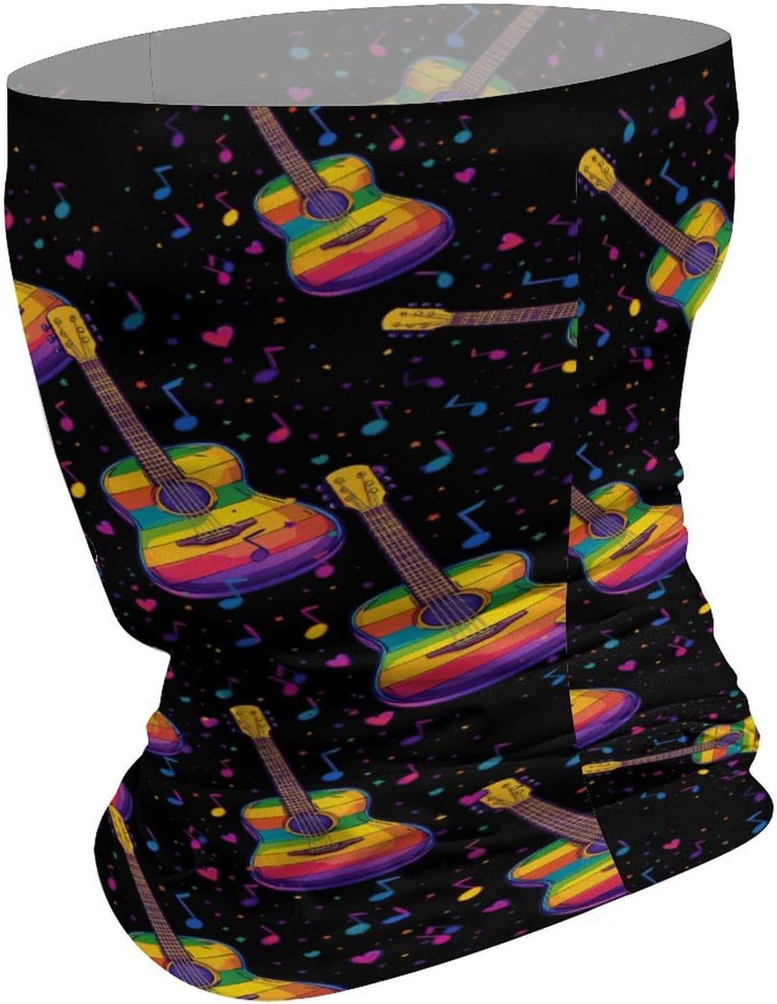 Guitar Colorful Musical Notes Face Cover Neck Gaiters for Men Women Sun Protection Mask Scarf Hiking Bandana