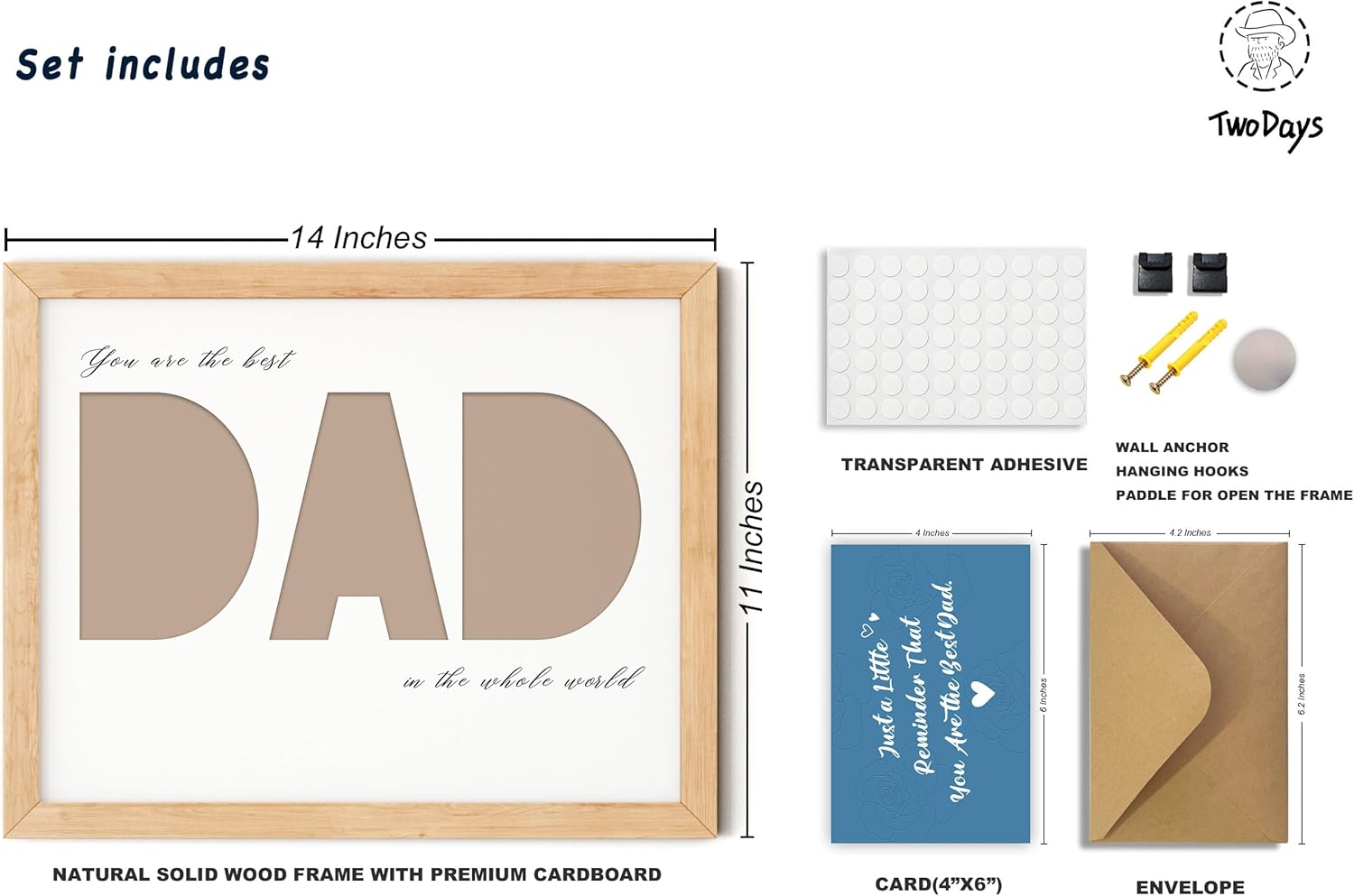 TwoDays Father's Day DIY Picture Frame Gift for Dad - Photo Craft for Husband/Grandpa, Birthday/Christmas Gift from Daughter/Son/Wife/Kids, First New Dad Wall Decor (Wood, 11" × 14") - Image 2