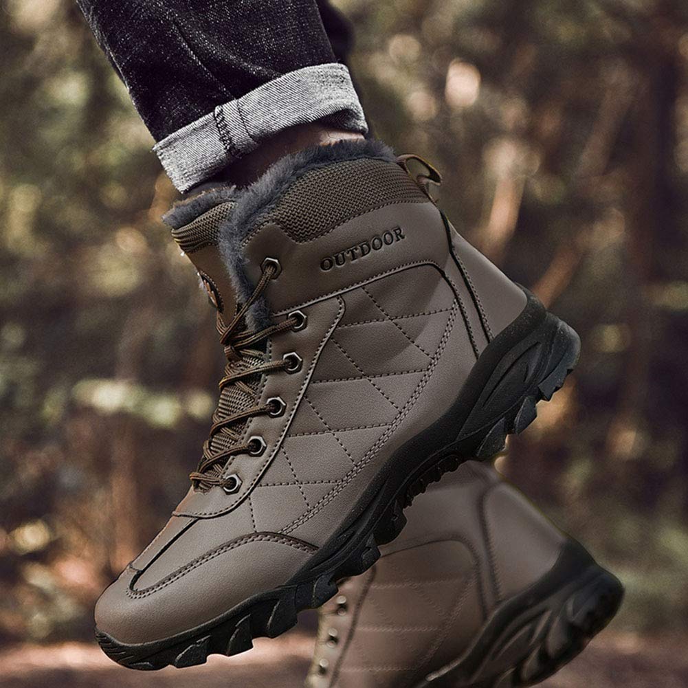 MNSSRN-MM Zapatos de algodón para exteriores de invierno, zapatos de senderismo antideslizantes resistentes al frío, zapatos deportivos para senderismo y ocio,Marrón,48