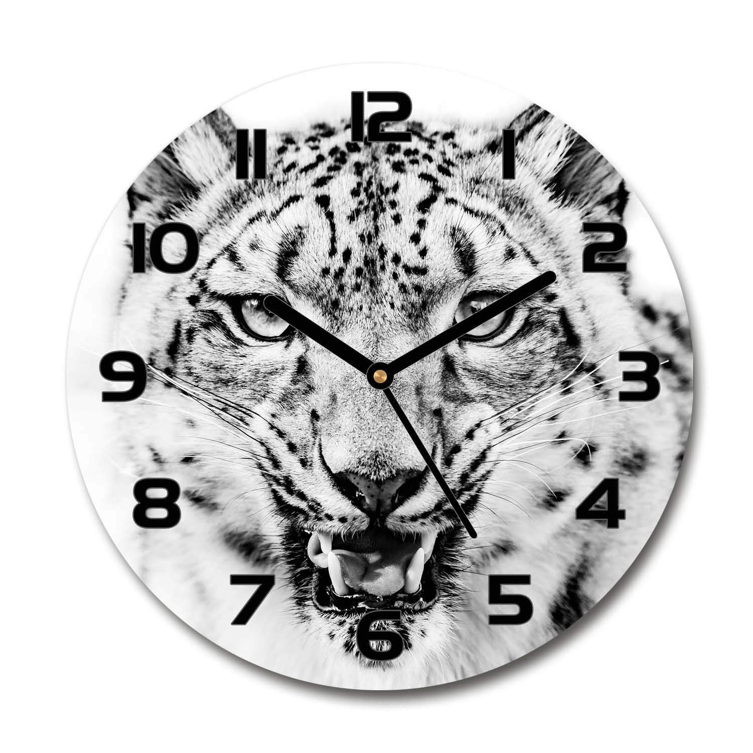 Horloge en verre silencieuse 60x60 cm Tulup au design de panthère avec aiguilles noires
