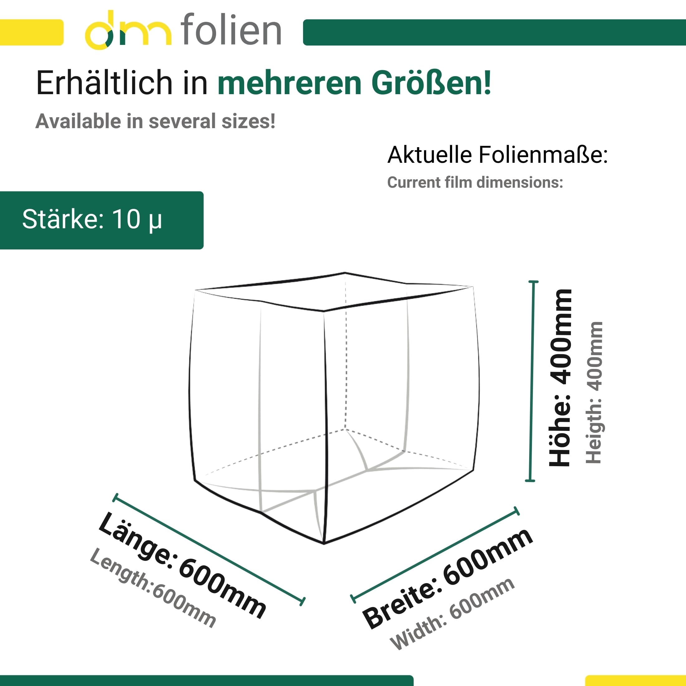 dm-folien Foliensäcke I 1000 Stück I 600+400x800mm I Lebensmittelechte Seitenfaltensäcke 10 µ I Blau-transluzente Beutel aus recycelbarem HDPE I Reißfeste Säcke für KLT-Kisten & Kartons