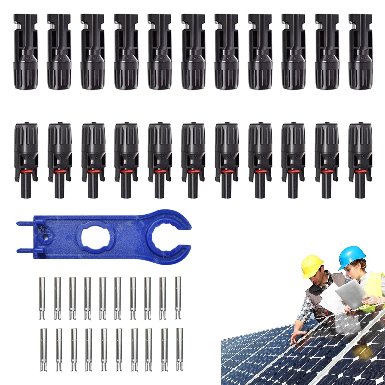 Solar Panel Connectors, Solar Cable Kit, MC4 Strong-Duty Wiring, Waterproof PPO Shell, Crimping Tool with Spanner, Home RV Outdoor Garden Use, Black Color, 10 Pieces, 1 Set