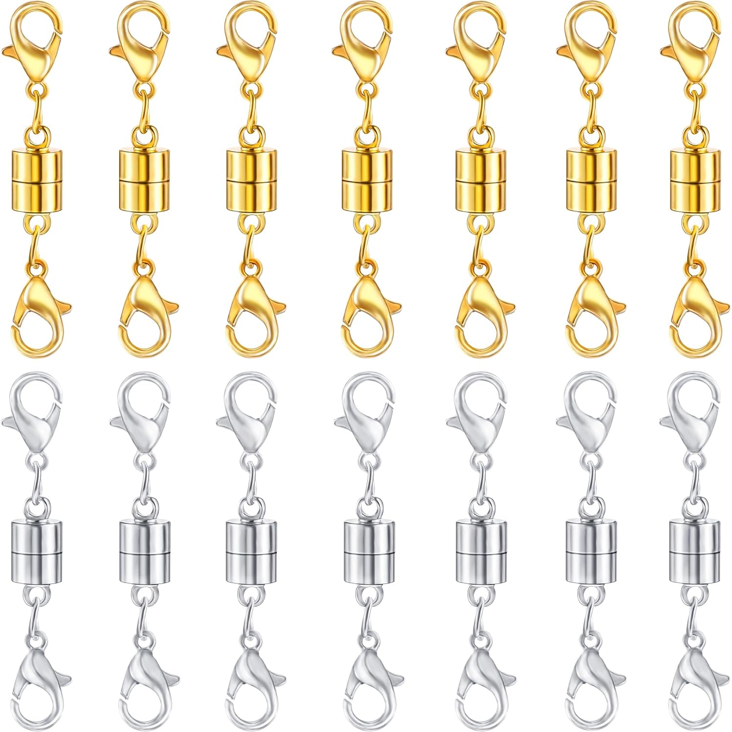 14 Pack Double Magnetic Necklace Clasps and Closures with Lobster Clasp, 18K Gold and Silver Plated Jewelry Clasps Converters, Suitable for Bracelet Necklaces Anklet Chains, Gold&Silver
