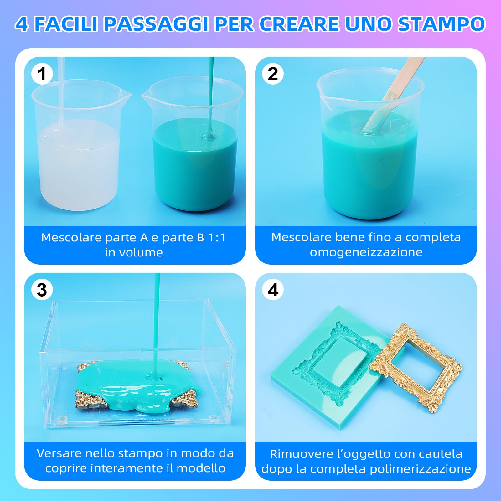 Gomma siliconica liquida per stampi - 15 Shore A, non tossica a cura rapida (1:1), per la realizzazione di stampi per resina epossidica, candele, gesso e fai da te (Verde Giada, 2.3kg)
