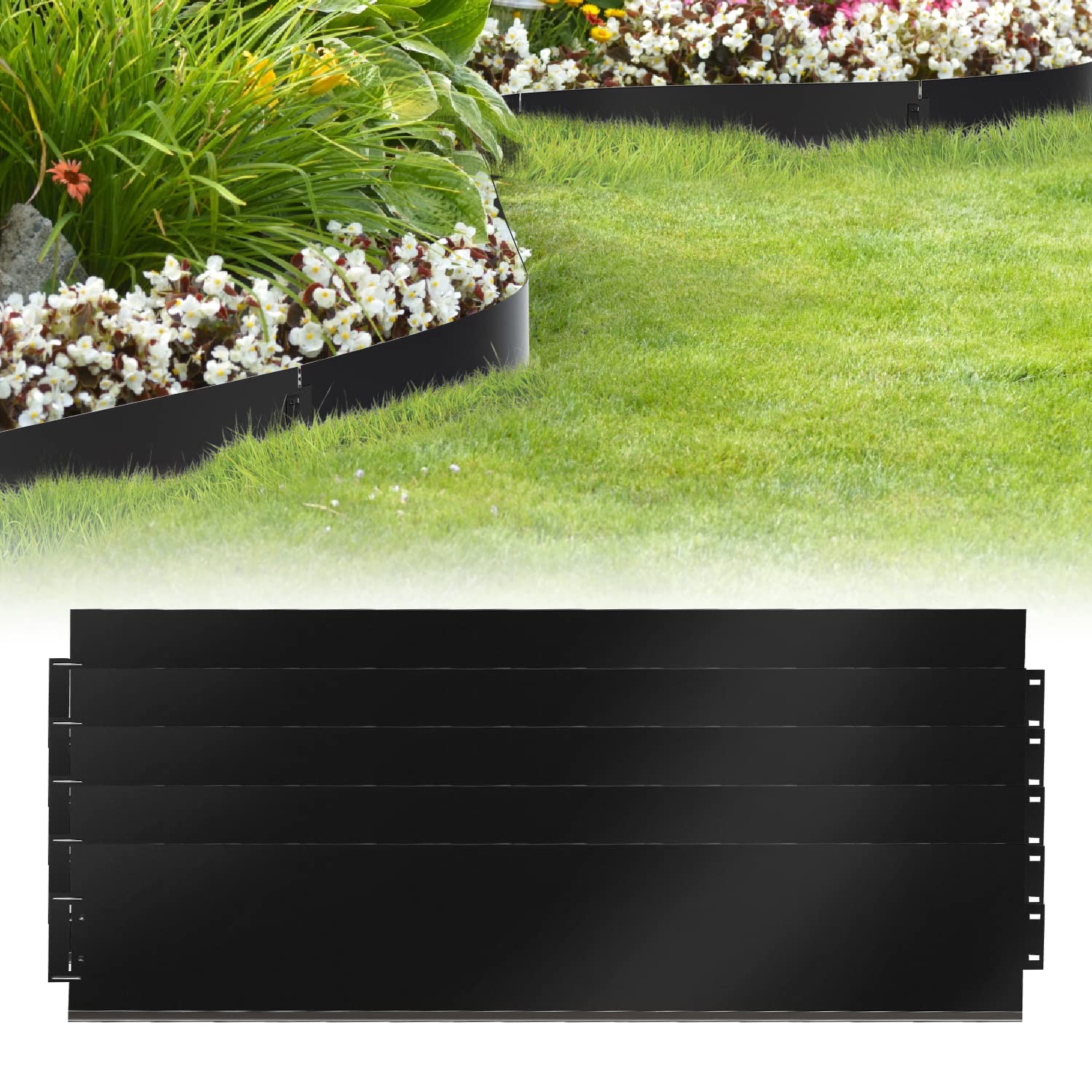 Bordure de pelouse en métal 20m - 20 pièces Bordure de Tonte, galvanisée Clôture de Jardin Bordure de Parterre Longueur par Bande 10m - Hauteur 18cm, Noir