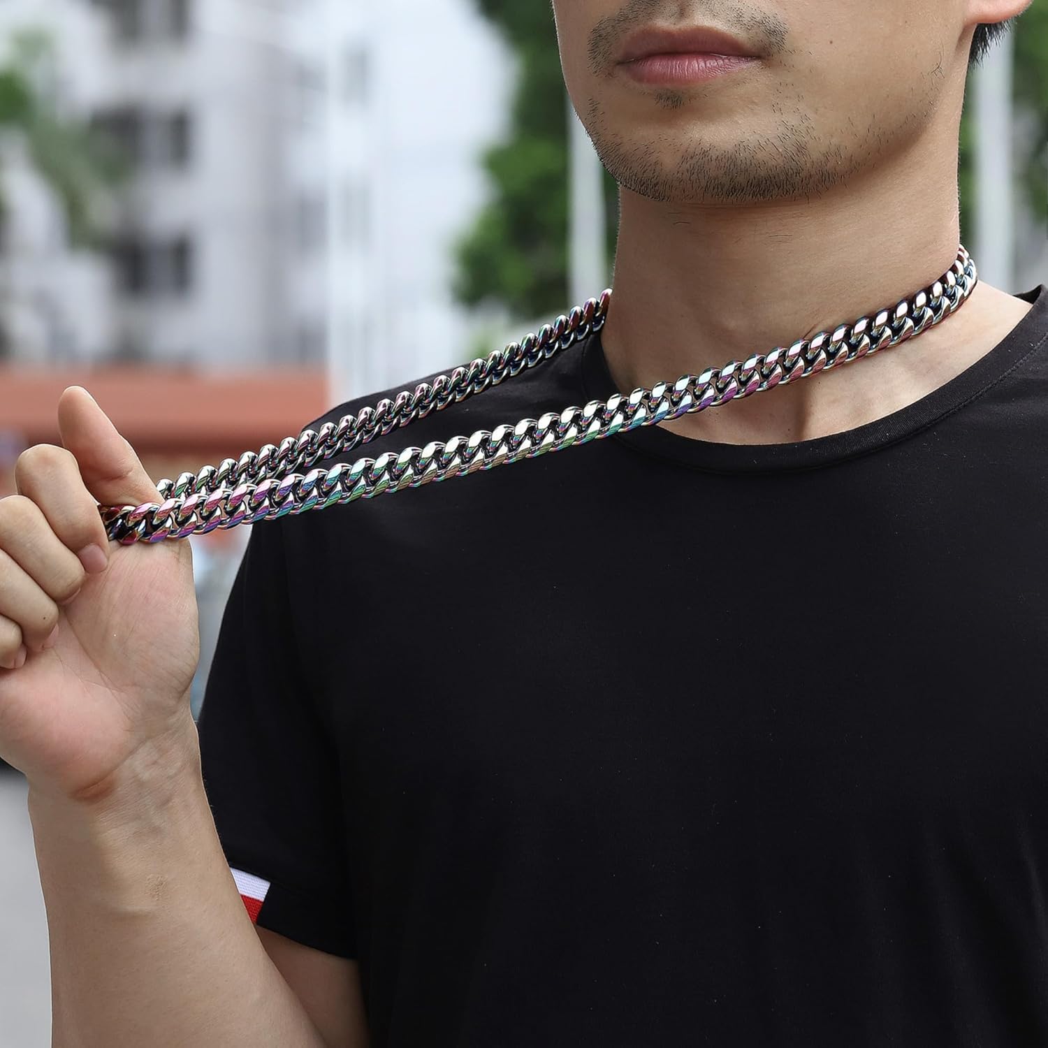 ROWIN&CO Miami Cuban Link Chain for Men Women 15mm Rainbow Stainless Steel Curb Necklace, Hip Hop Jewelry, Durable & Anti-Tarnish Colorful Chain 18"-30" Inch, Pops Gifts For Fathers Boyfriends, Sons - Image 4