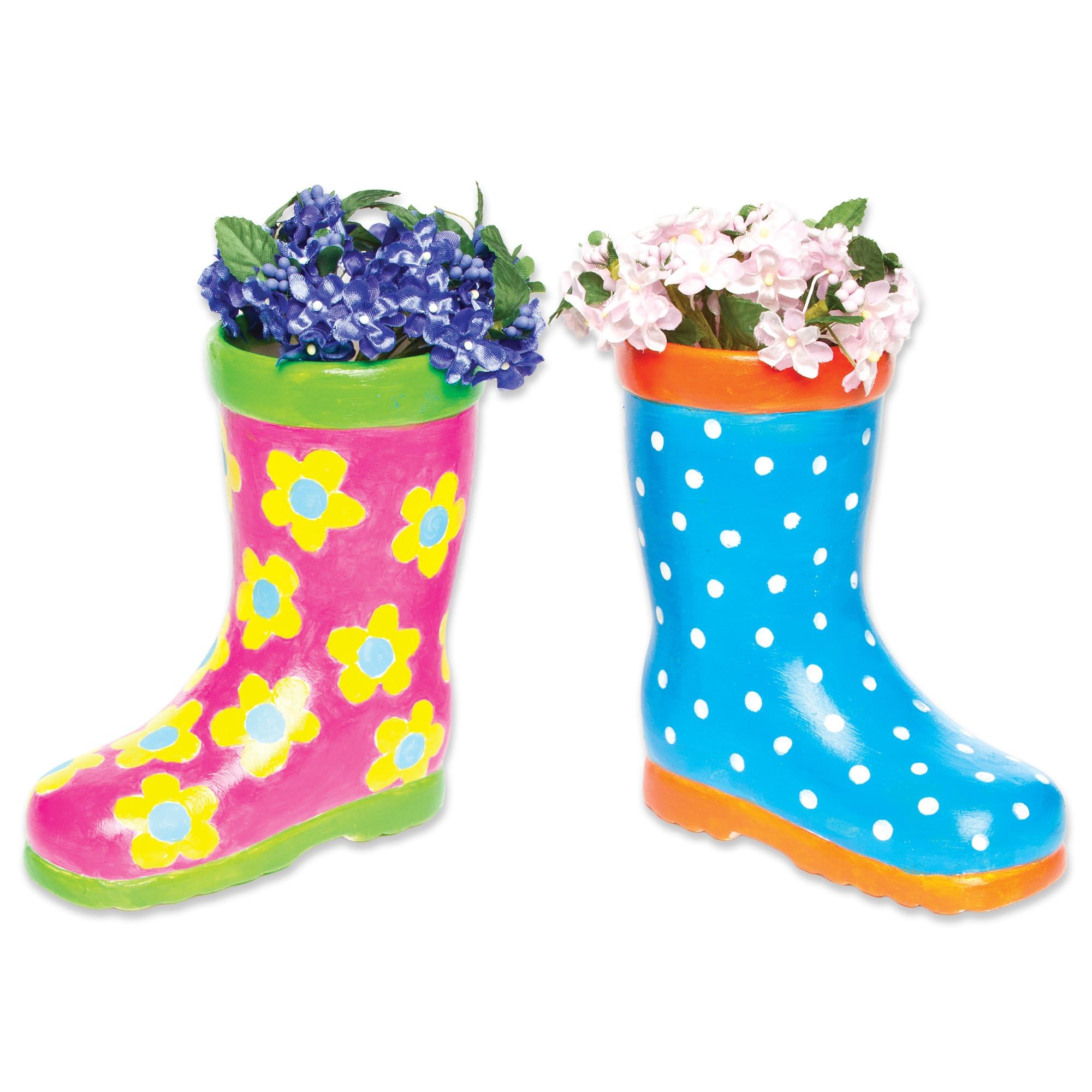 Baker Ross AG273 Wellington Boot Ceramic Flowerpots - Pack of 2, 13cm x 5cm x 13cm, Ceramic Pots, Paintable, Garden Planters