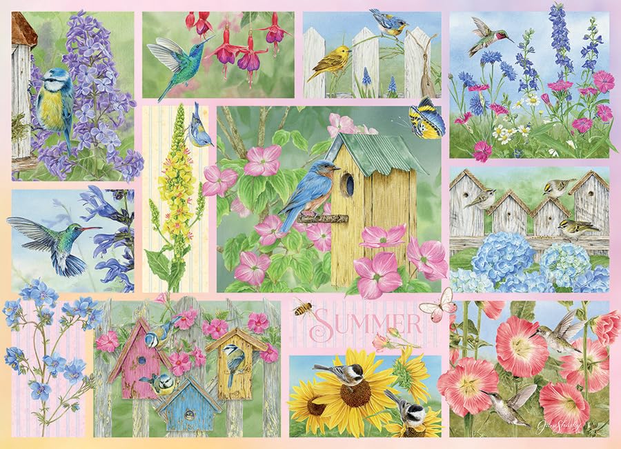 Cobble Hill 500 Piece Puzzle -Garden Birds in Summer, Sample Poster Included, Vibrant Colors, Green, Blue, Earthy Tones - Image 3