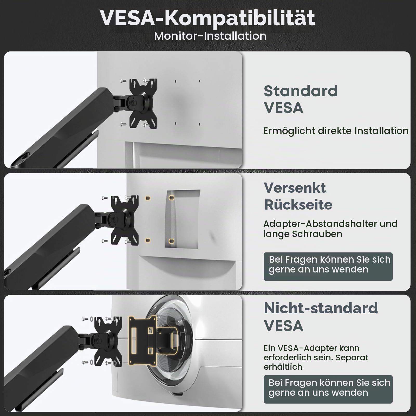 Monitor Wandhalterung für 17-45 Zoll – Bis 16kg, Gasdruckfeder