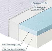 Vista 4 de Protector de colchón para cuna de bebé, 36.5 x 25 x 2 pulgadas, colchón de espuma viscoelástica de gel de doble cara con funda suave extraíble