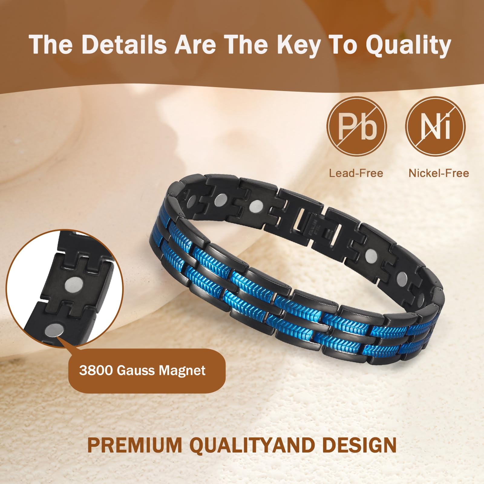 YINOX Pulsera magnética súper fuerte para hombre, pulsera magnética de acero inoxidable, pulsera de línea azul para hombre, incluye 16 imanes NdFeB y caja de regalo (21 cm)
