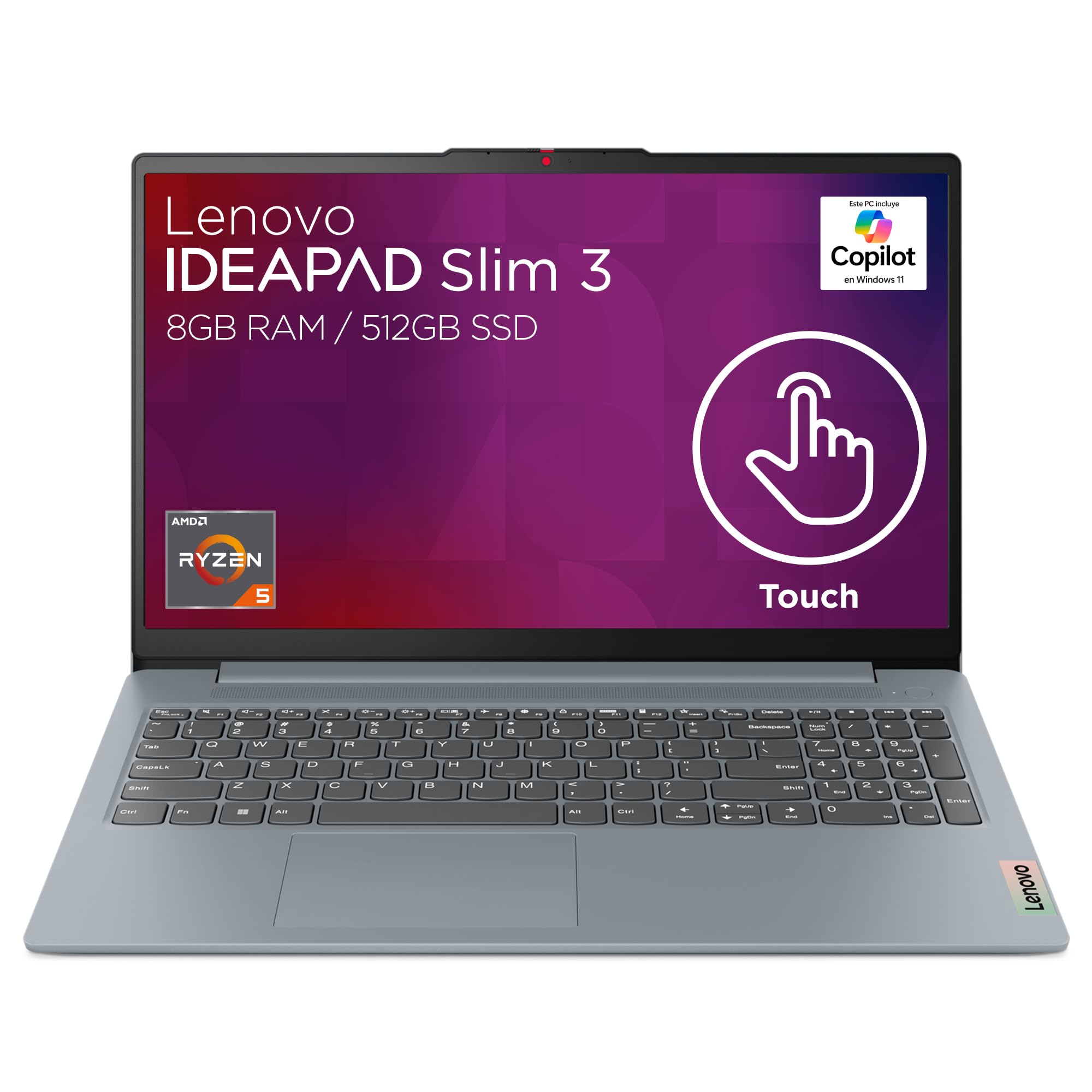 Lenovo Laptop IdeaPad Slim 3 15ABR8 15.6" FHD Touchscreen AMD Ryzen 5 5 7430U 8GB RAM 512GB