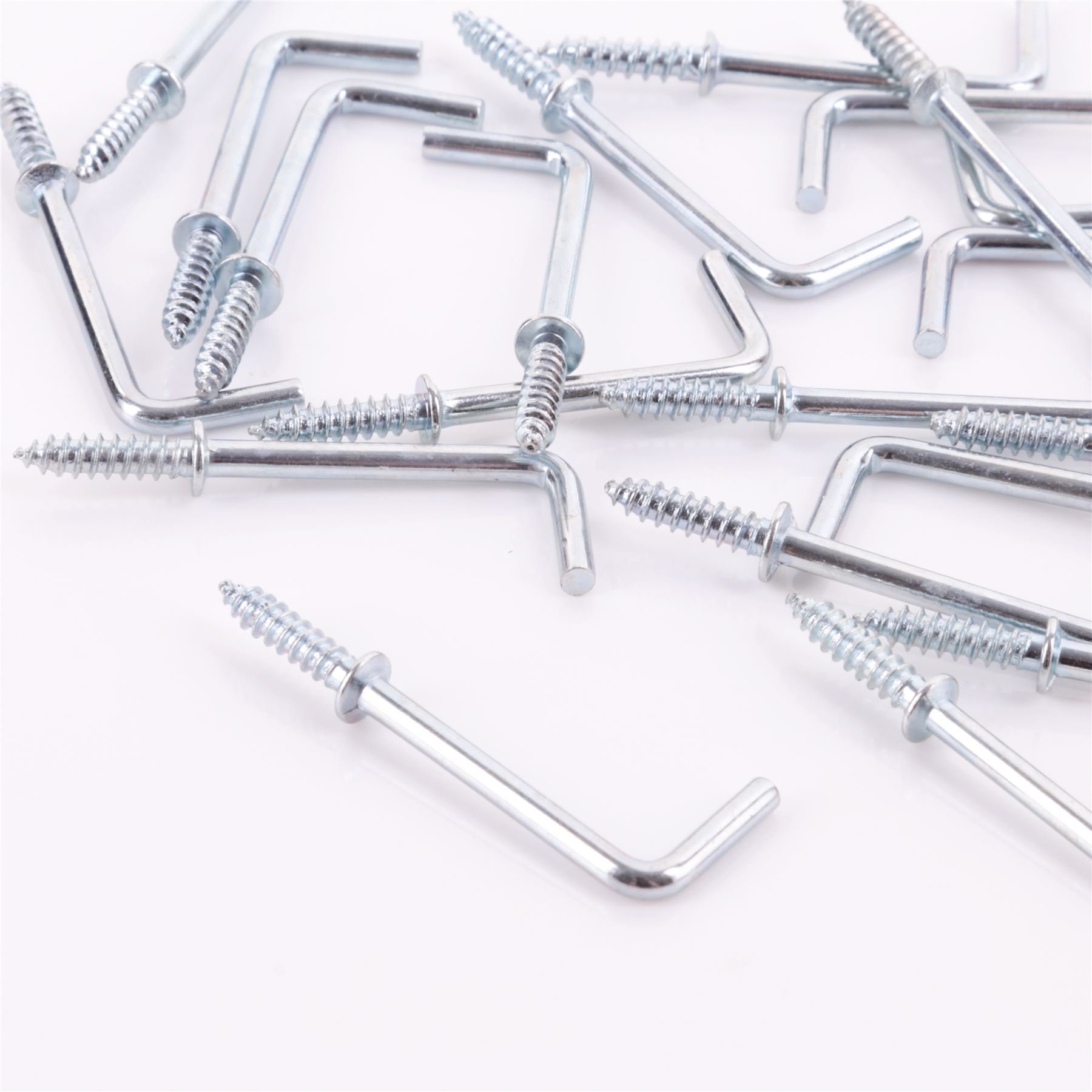 White Hinge Silver 50X Zinc Plated Shouldered Dresser Cup Hooks - Square L Shaped Screw In Hooks