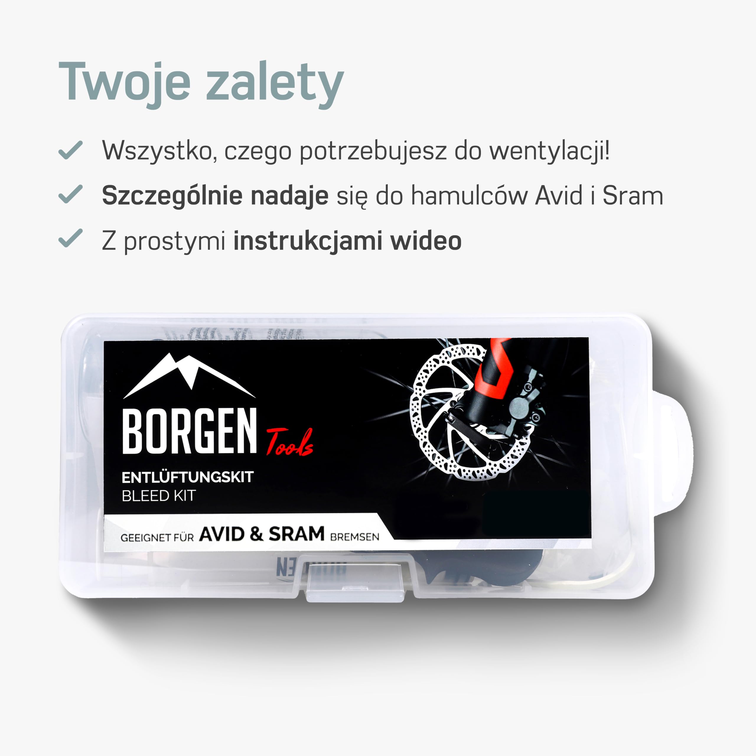 Borgen zestaw do odpowietrzania do Avid/Sram hydraulicznych hamulców tarczowych I zestaw do serwisowania hamulców I zestaw do odpowietrzania z instrukcją do perfekcyjnego odpowietrzania hamulców