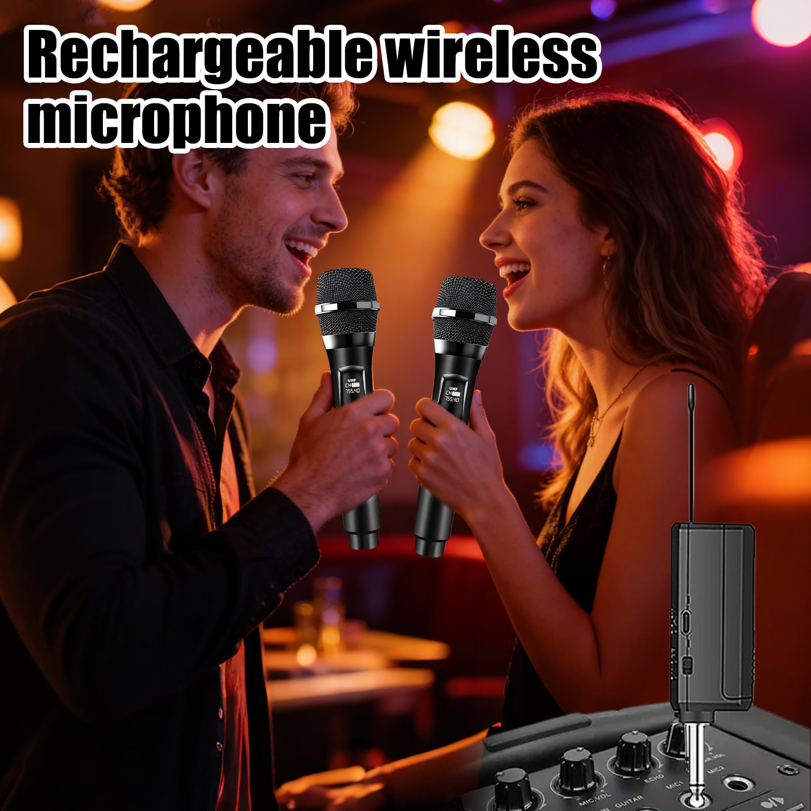 Microfono senza fili, microfono karaoke, doppio microfono senza fili, microfono wireless ricaricabile, per cantare karaoke, matrimonio, dj, festa, discorso, chiesa, lezioni