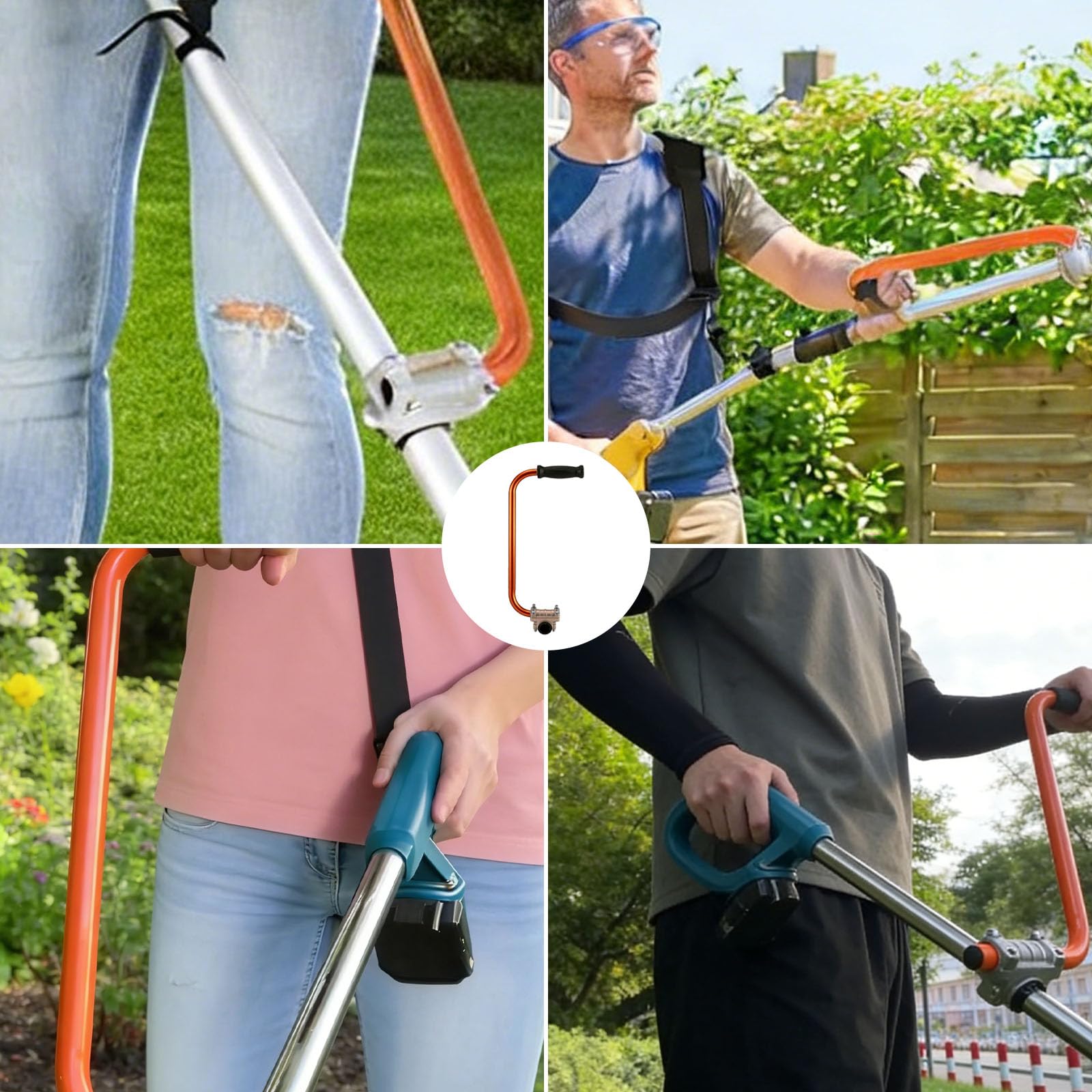 Mango ergonómico para recortadora de cuerda, naranja, mango de extensión de 15 pulgadas con abrazadera de soporte, espaciadores de goma de 26 mm/28 mm, arandelas de goma, llave Allen incluida, para