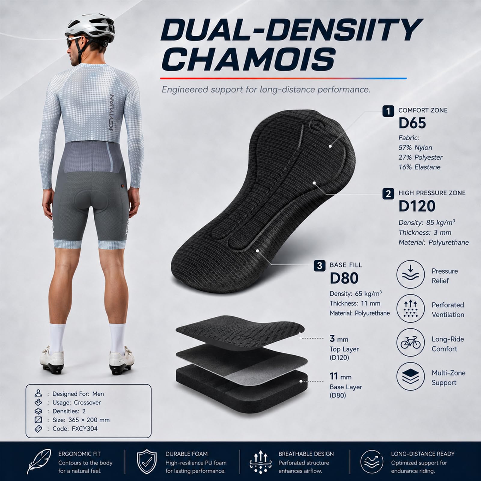 Tuta Ciclismo Uomo Manica Lunga – Aero, Fondello Alta Densità | Traspirante, asciugatura rapida, 3 tasche posteriori, UPF 50+, protezione UV, per ciclismo su strada & triathlon