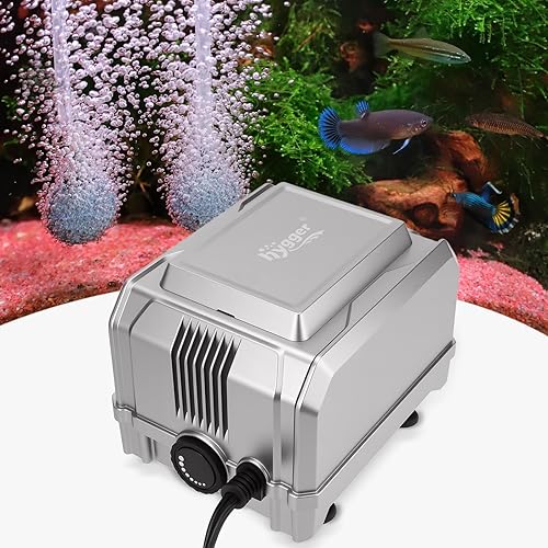 hygger Bomba de aire para acuario de 5 W potente bomba de aire ajustable para pecera, aireador de oxígeno de dos salidas, burbujeador de tanque de