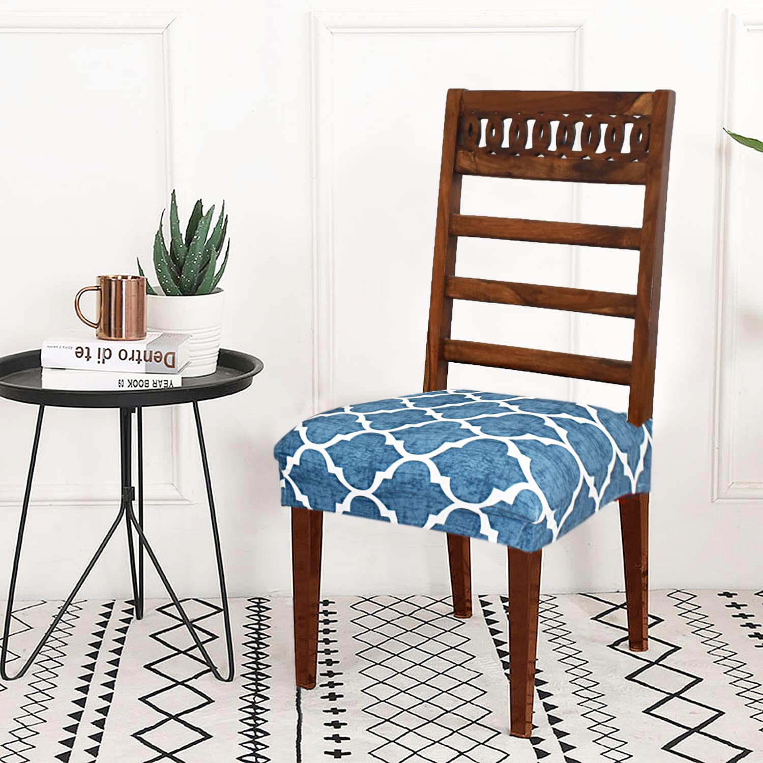 ohello® Stretchable Polycotton Dining Chair Seat Covers Set of 6 Seater are Easily Machine Washable, Gives Perfect Looks to Dining Chairs | CSC005, Blue (B0C2J1436N) Amazon Price History, Amazon Price Tracker